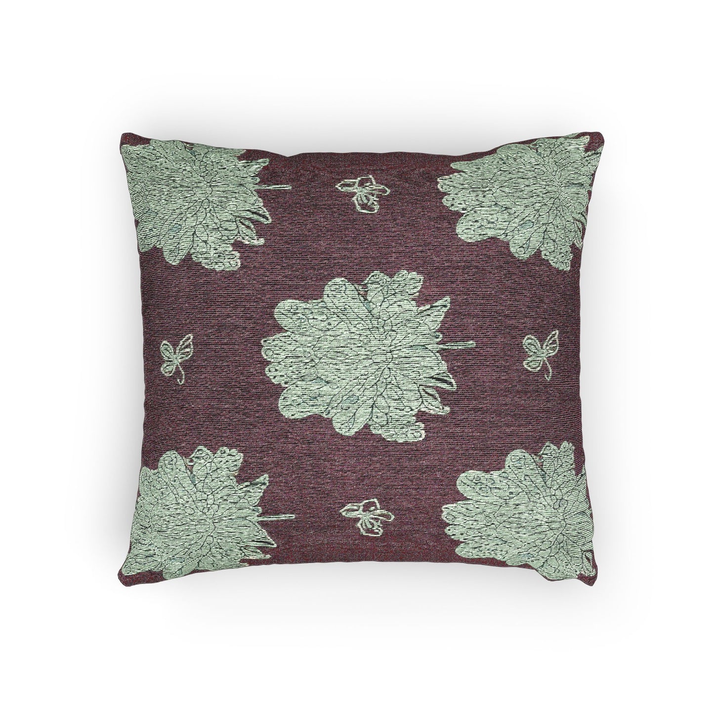 Blue Green Floral Butterflies Woven Pillow, 17" x 18"