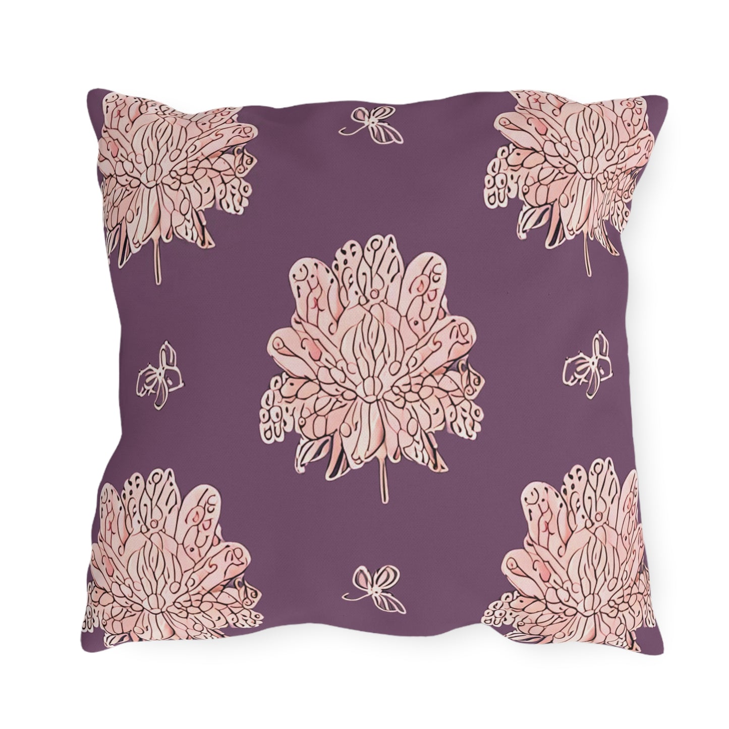 Pink Floral Butterflies 18" x 18" Outdoor Pillow