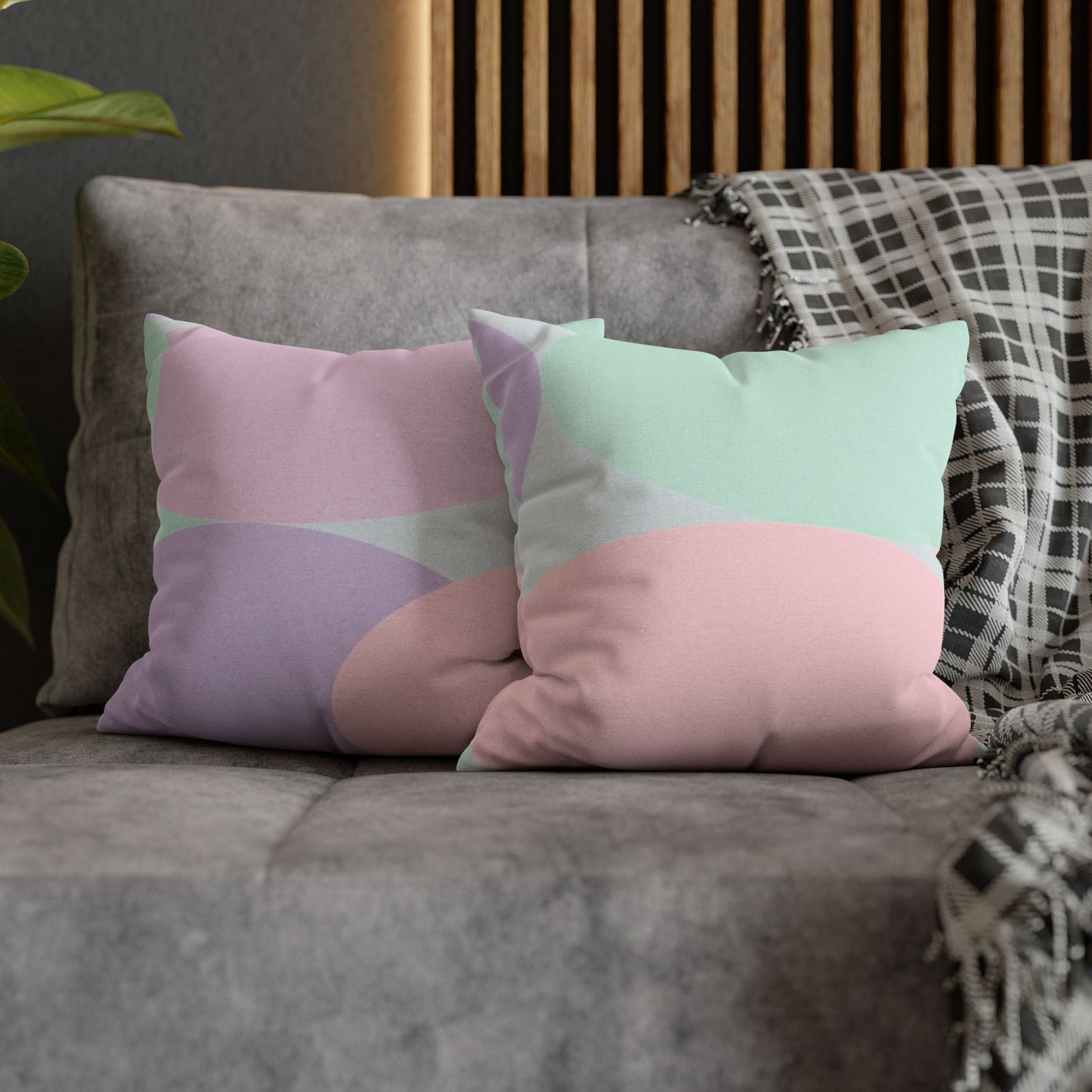 Pastel Peach and Soft Green Patches Spun Polyester Square Pillowcase, 14" x 14"
