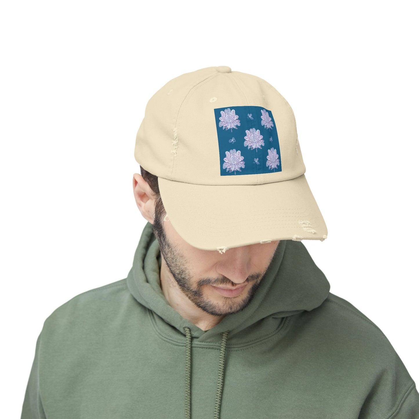 Lavender Floral Butterflies Unisex Distressed Cap