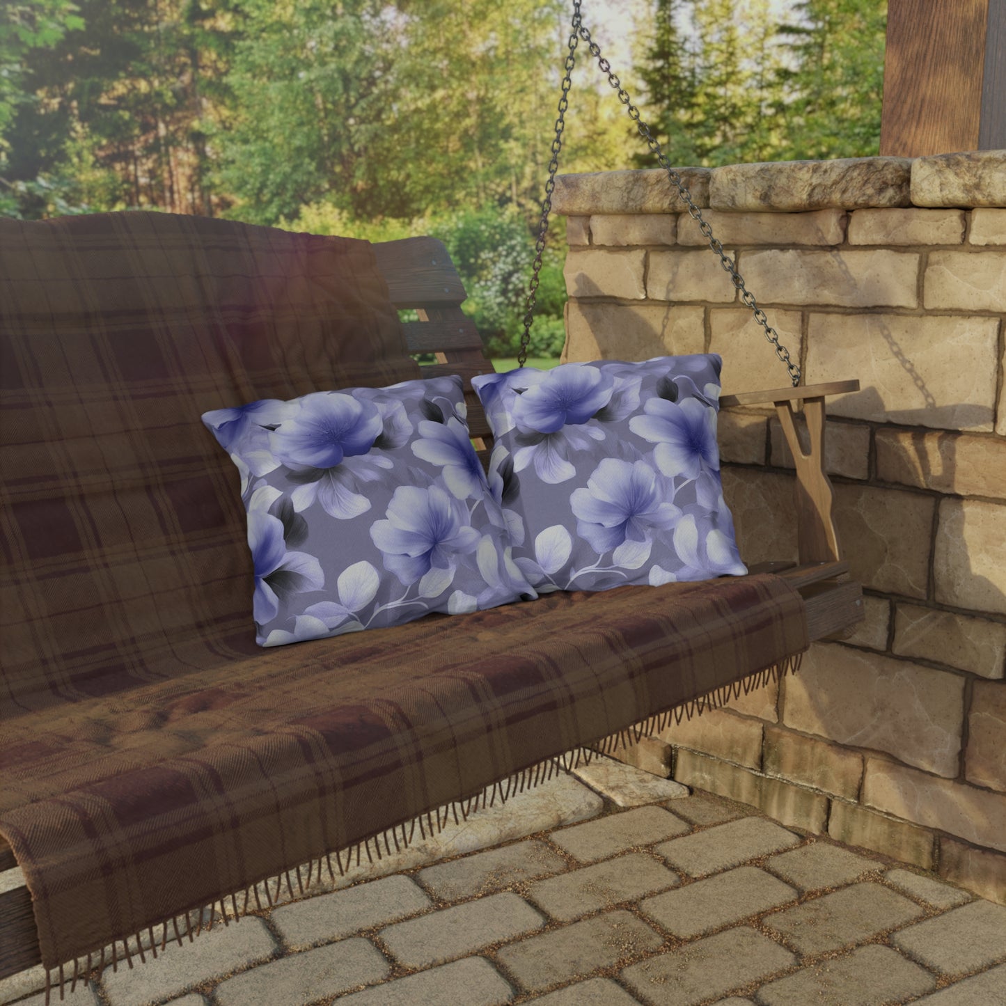 Indigo Blossom Floral Bunch Outdoor Pillow, 16" x 16"