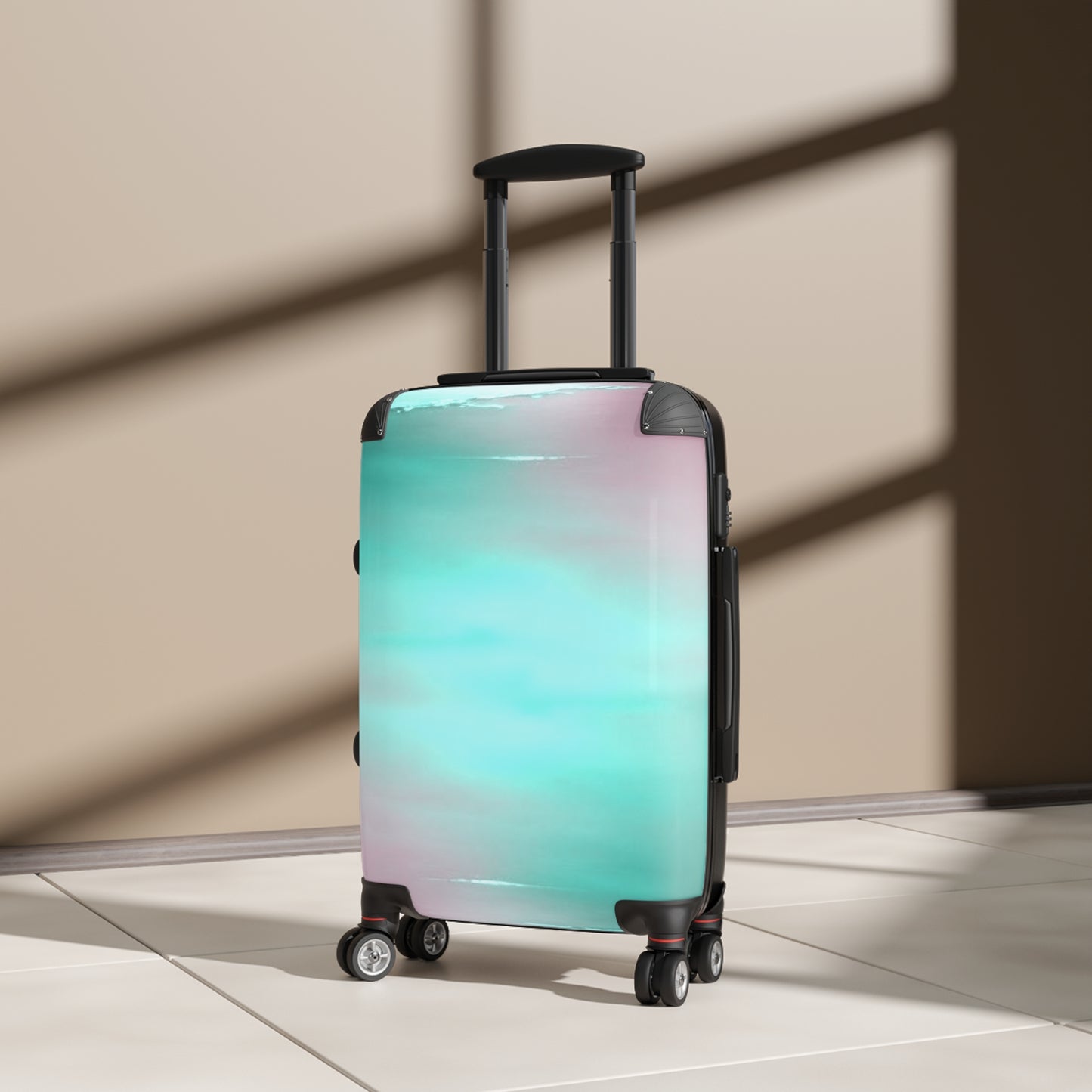 Green Sea Lavender Fog Small Suitcase with built in lock, 4 double-wheels, telescopic handle, and ABS back hard-shell