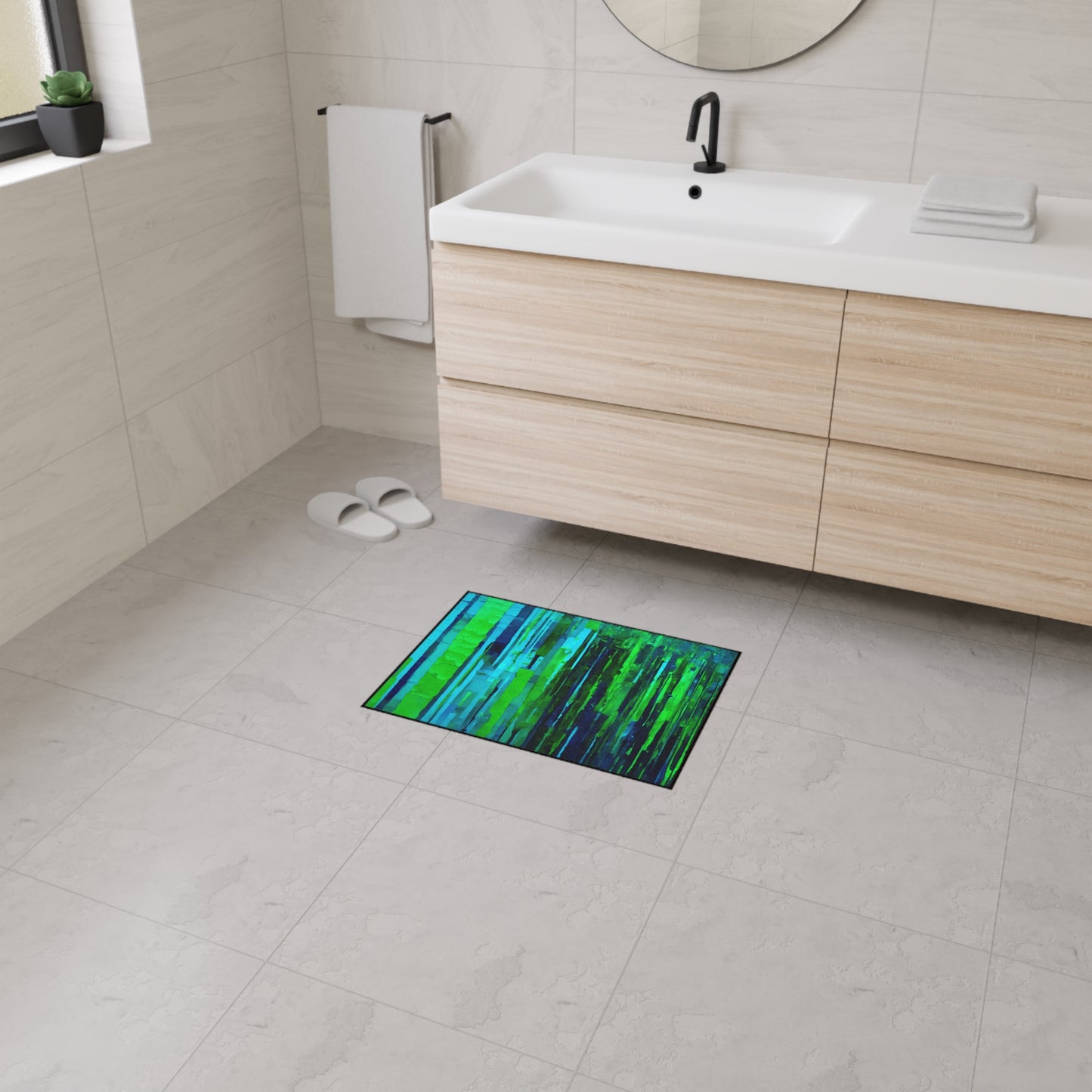 Striped Blue Green 18" x 24" Heavy Duty Floor Mat