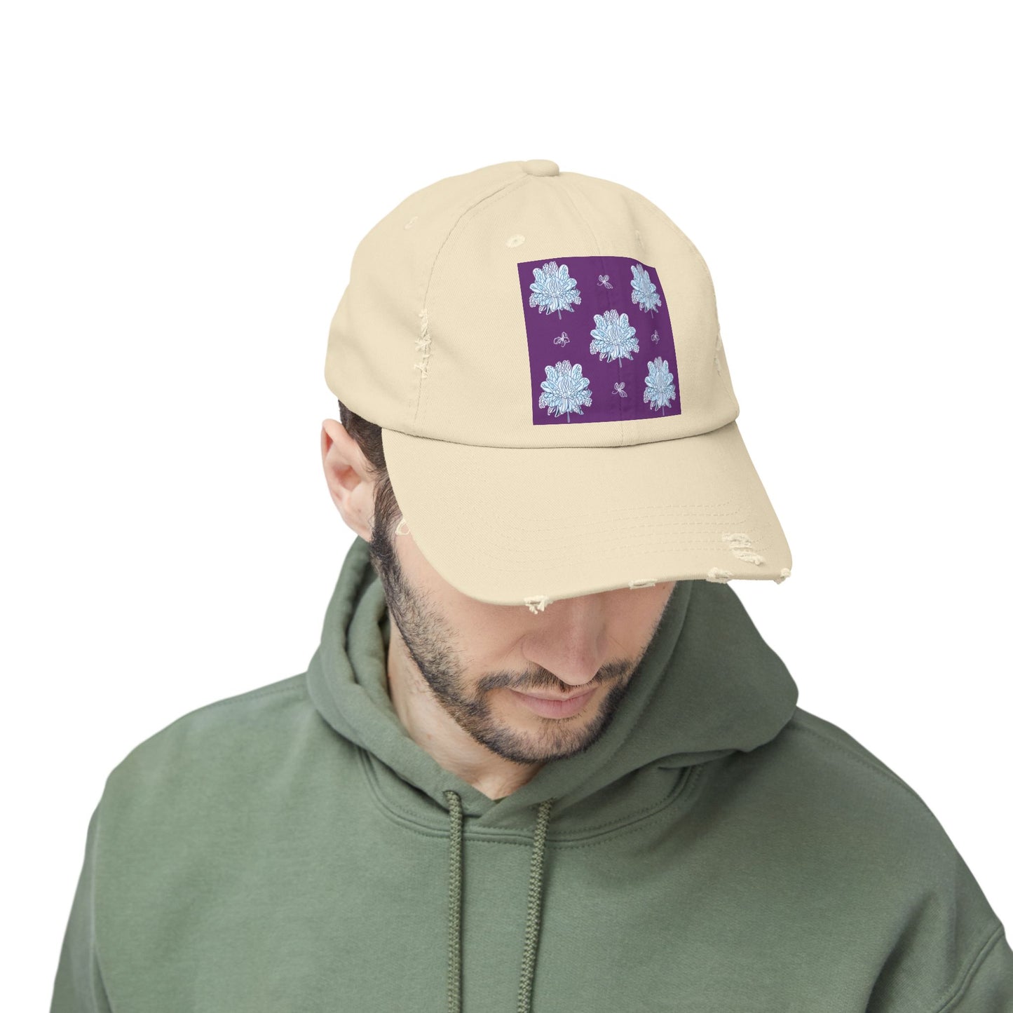 Blue Floral Butterflies Unisex Distressed Cap
