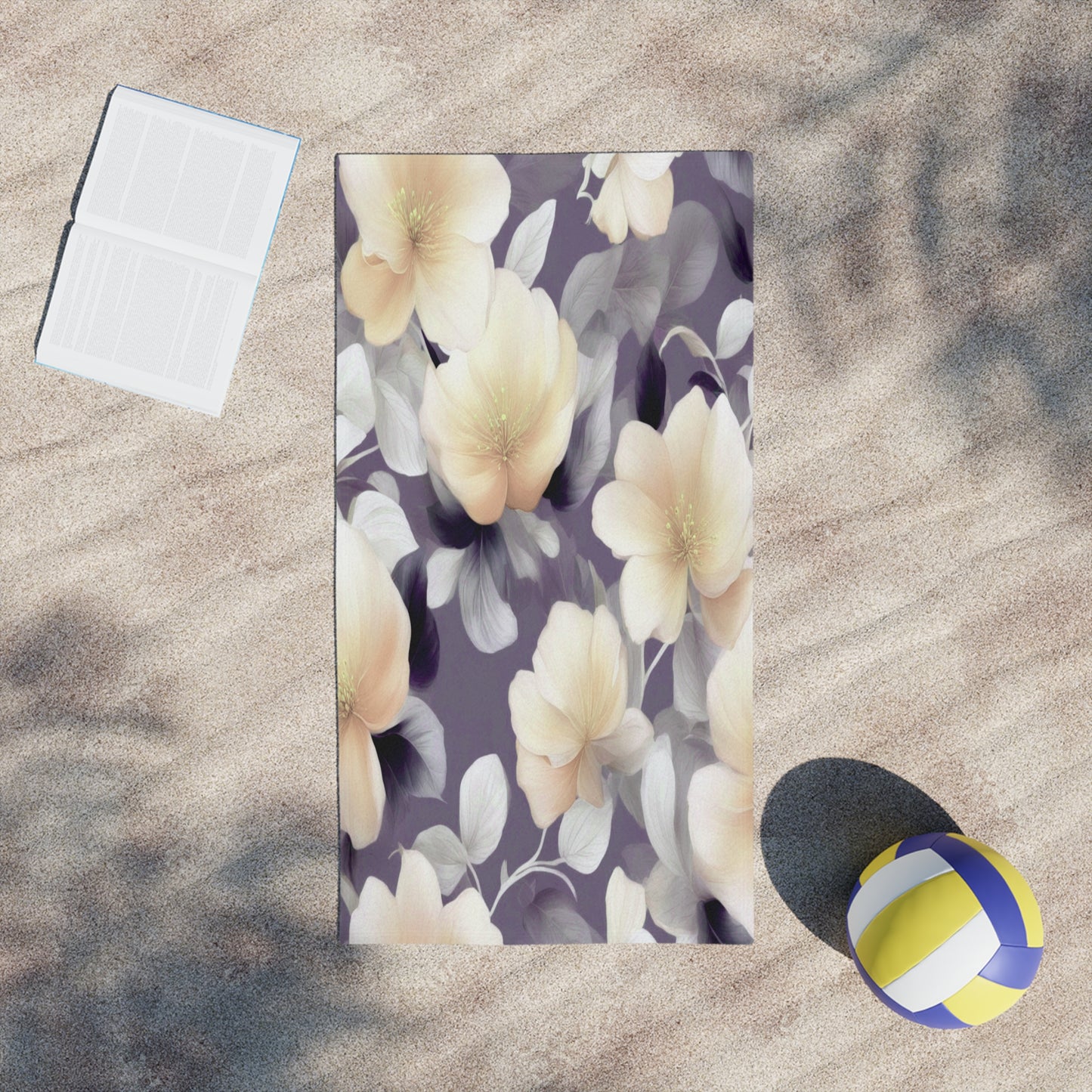 White Blush Floral Bunch Beach Towel, 24" x 44"
