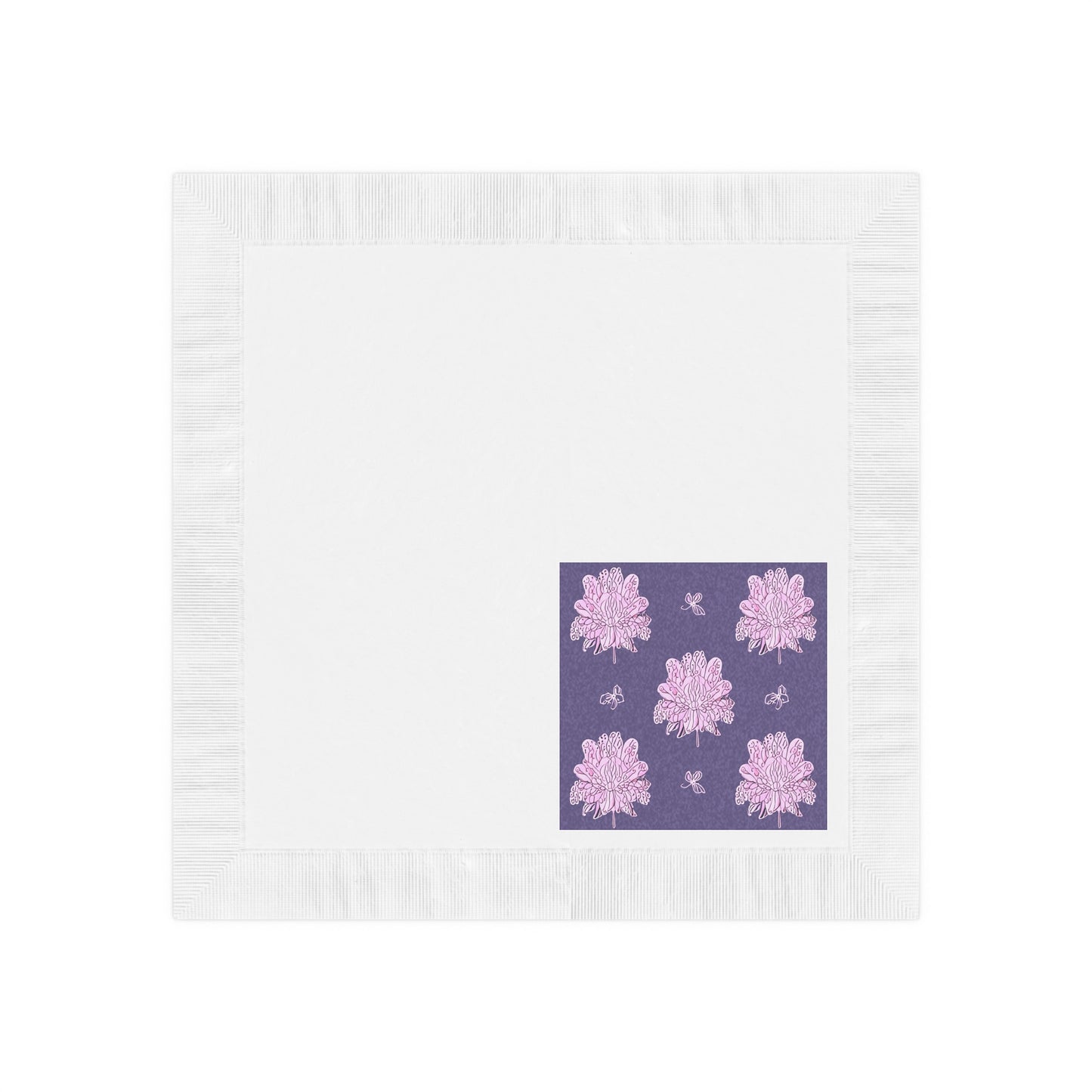 Magenta Floral Butterflies White Coined Napkins, 6.5" x 6.5"