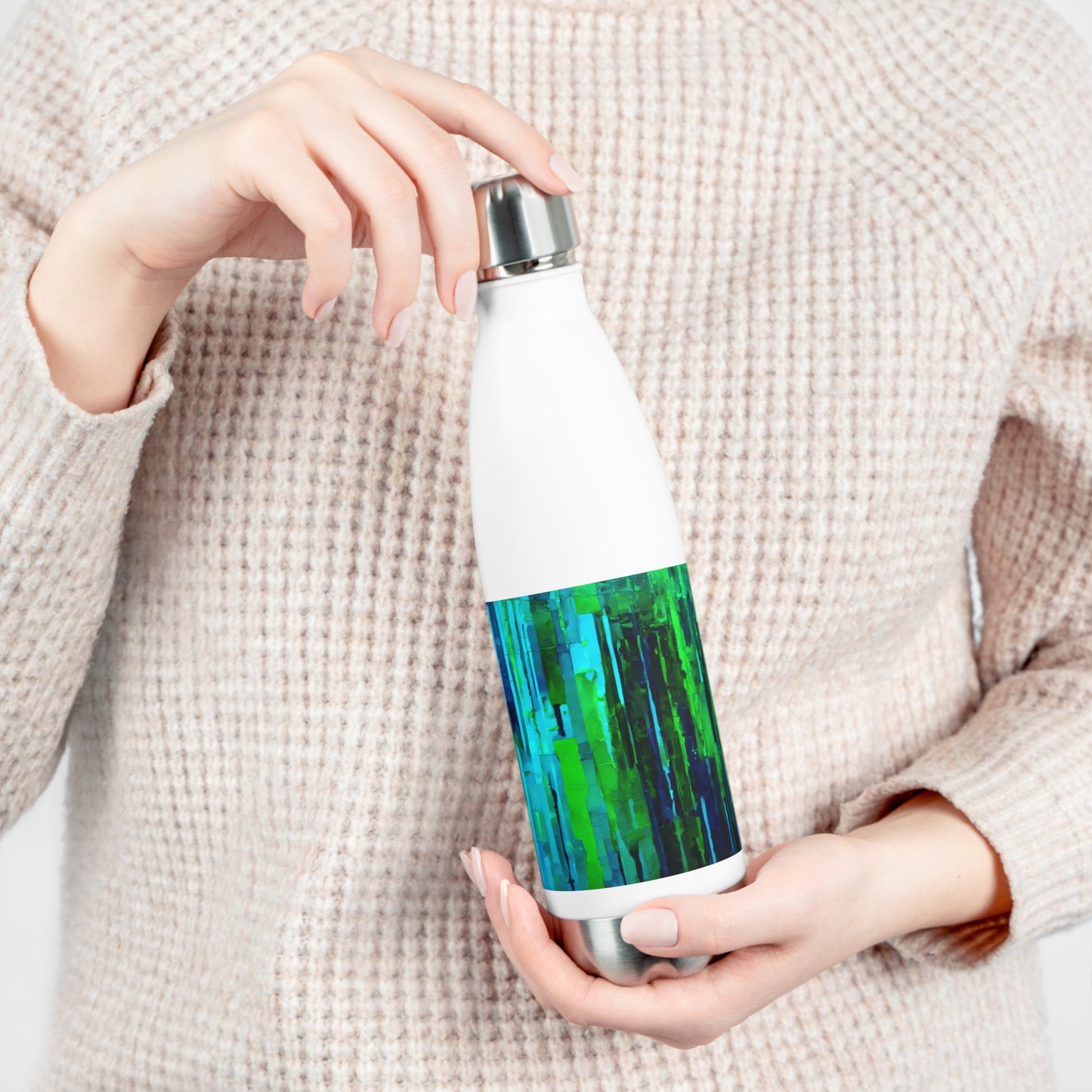 Striped Blue Green 20oz Insulated Water Bottle