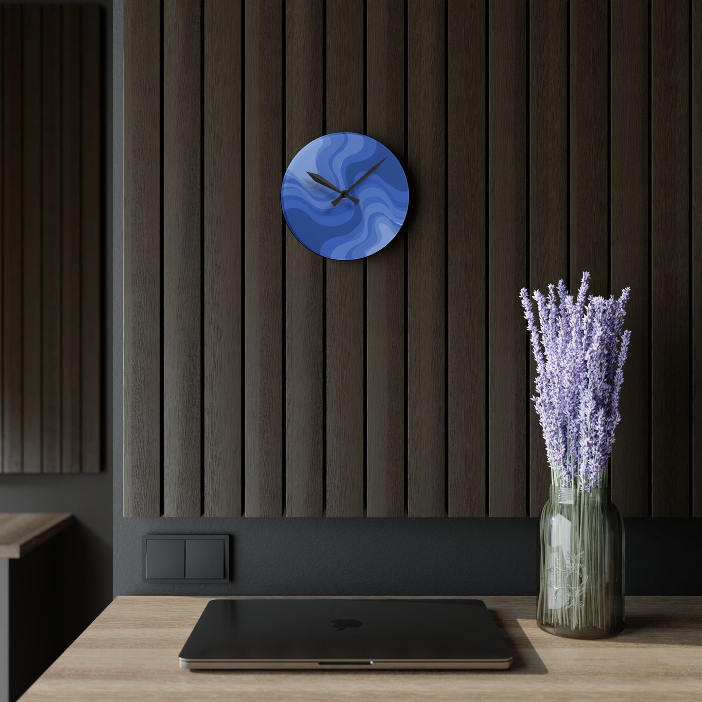Deep Blue Wavey 8" x 8" Round Acrylic Wall Clock