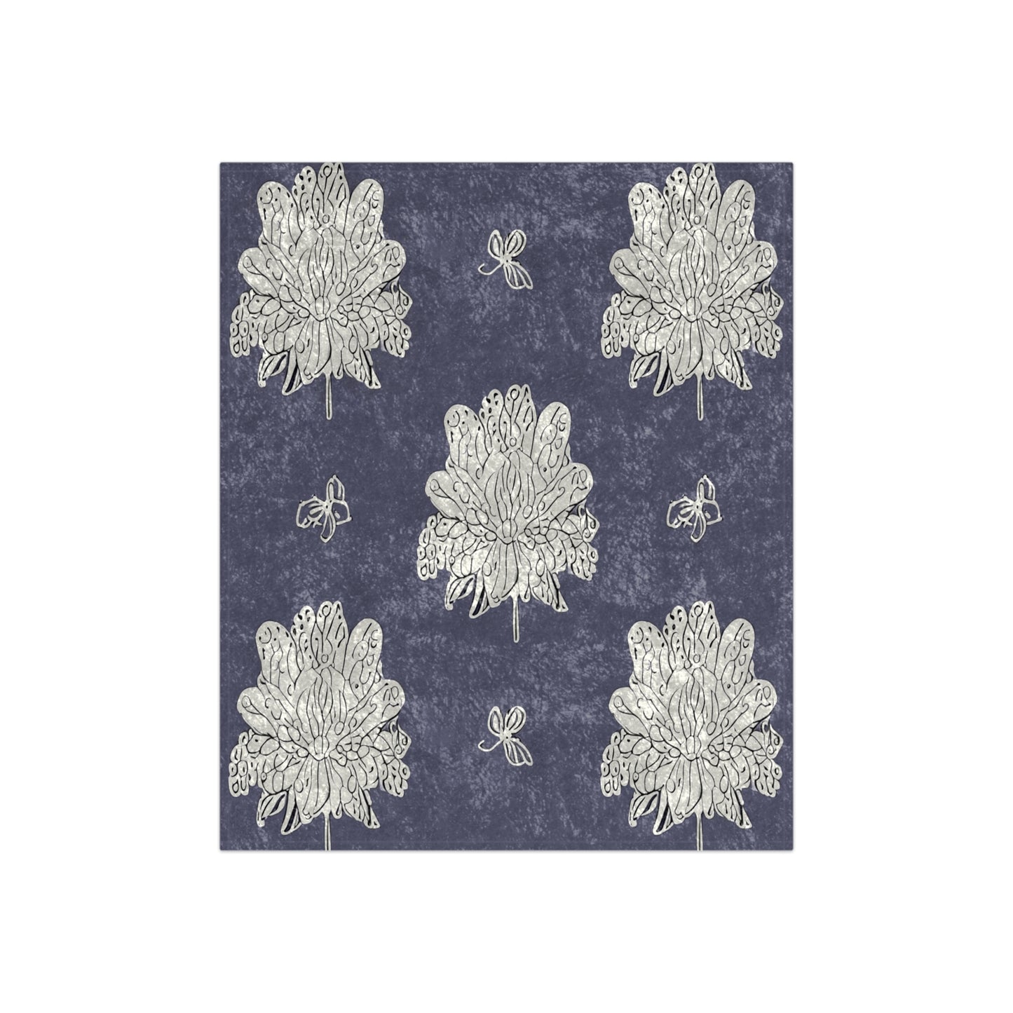 White Floral Butterflies 50" x 60" Crushed Velvet Blanket