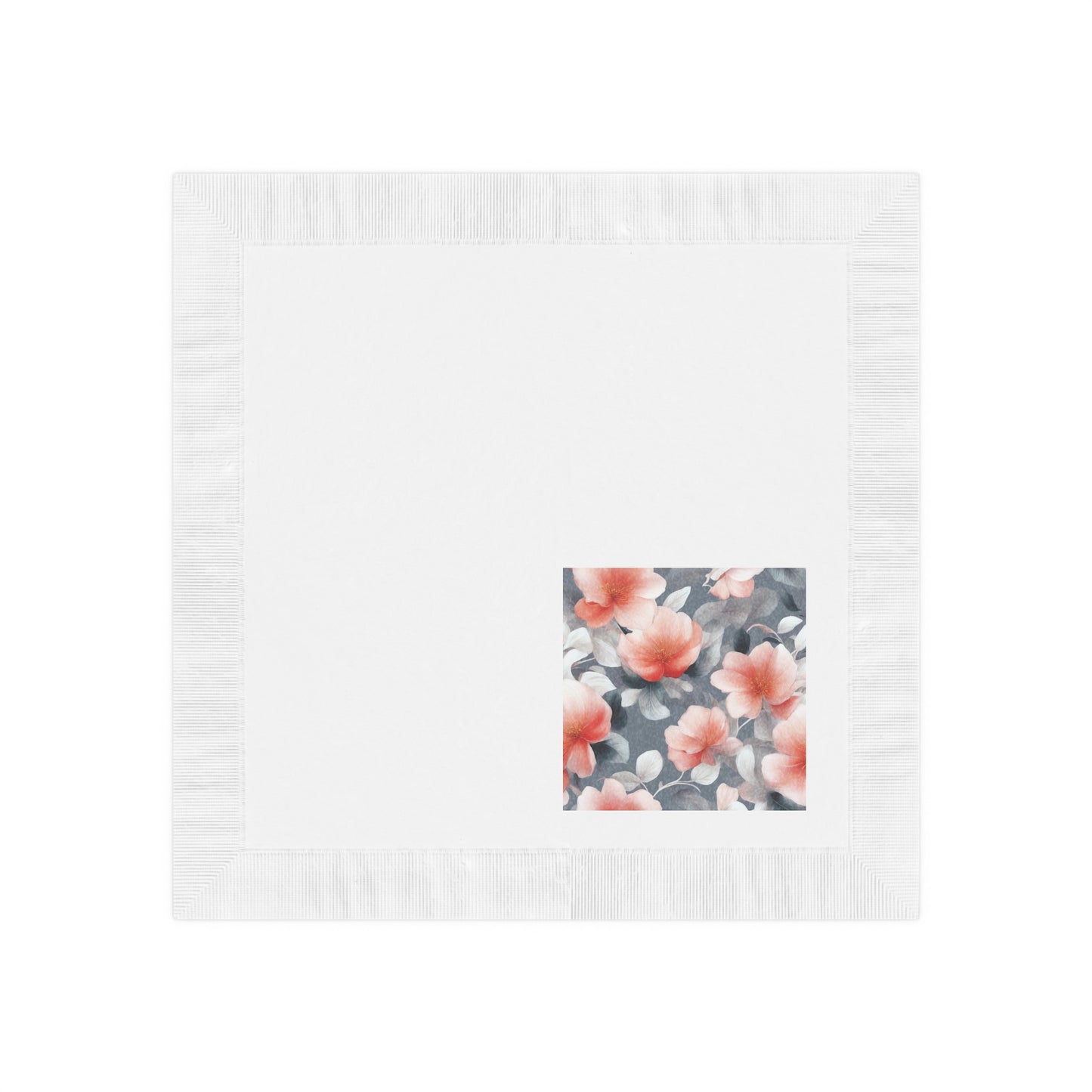 Red Blossom Floral Bunch White Coined Napkins, 4.8" x 4.8"