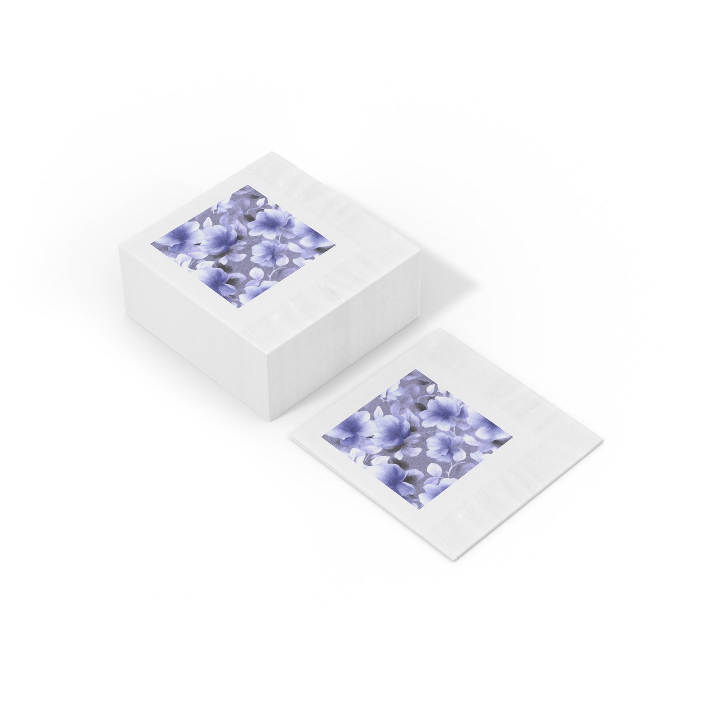 Indigo Blossom Floral Bunch White Coined Napkins, 4.8" x 4.8"