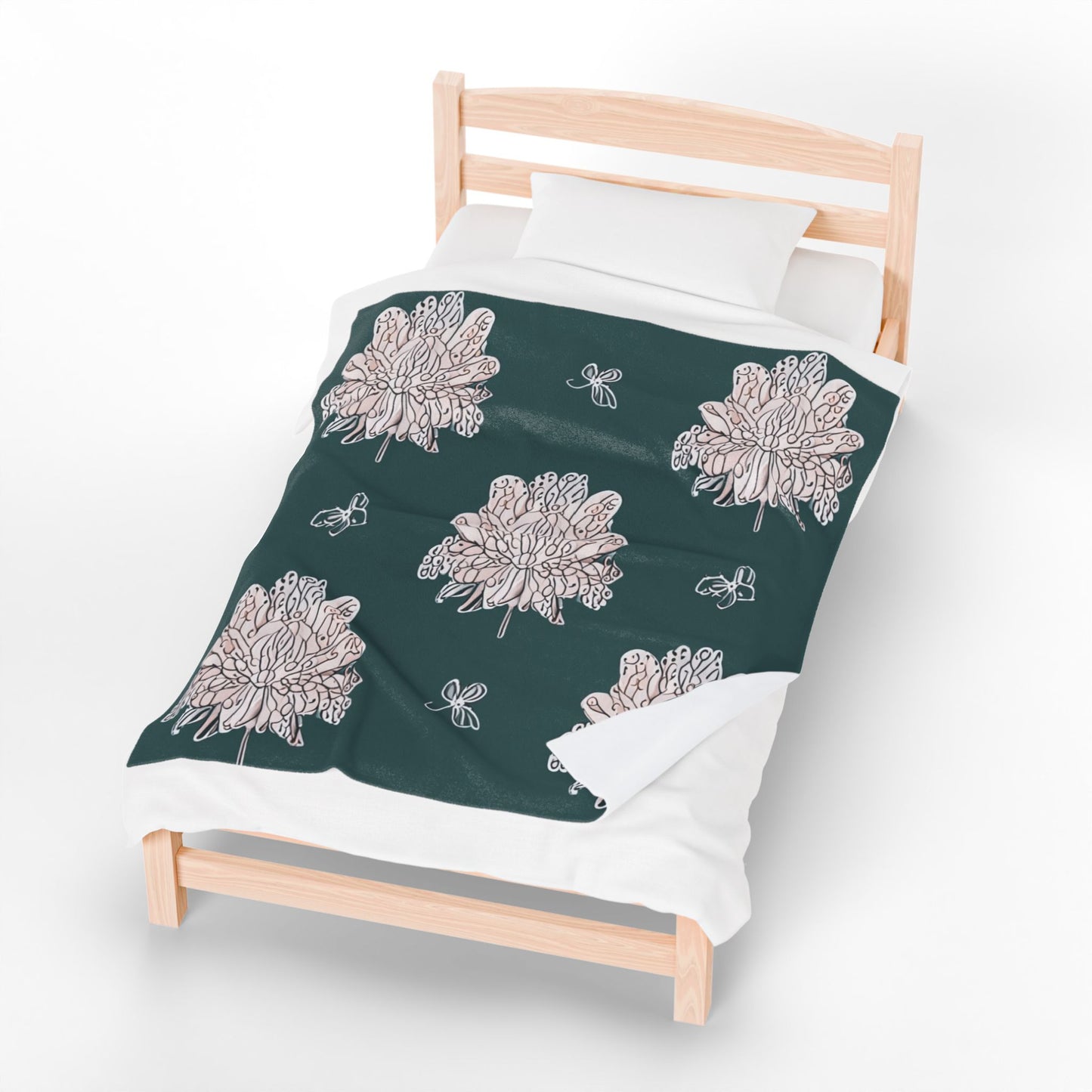 Soft White Floral Butterflies Velveteen Plush Blanket, 50" x 60"
