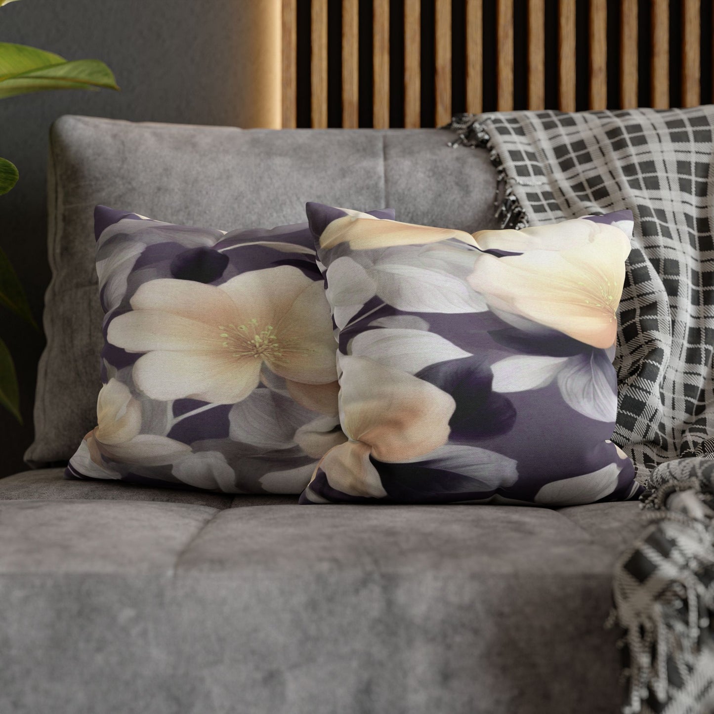 White Blush Floral Bunch Spun Polyester Square Pillowcase, 14" x 14"