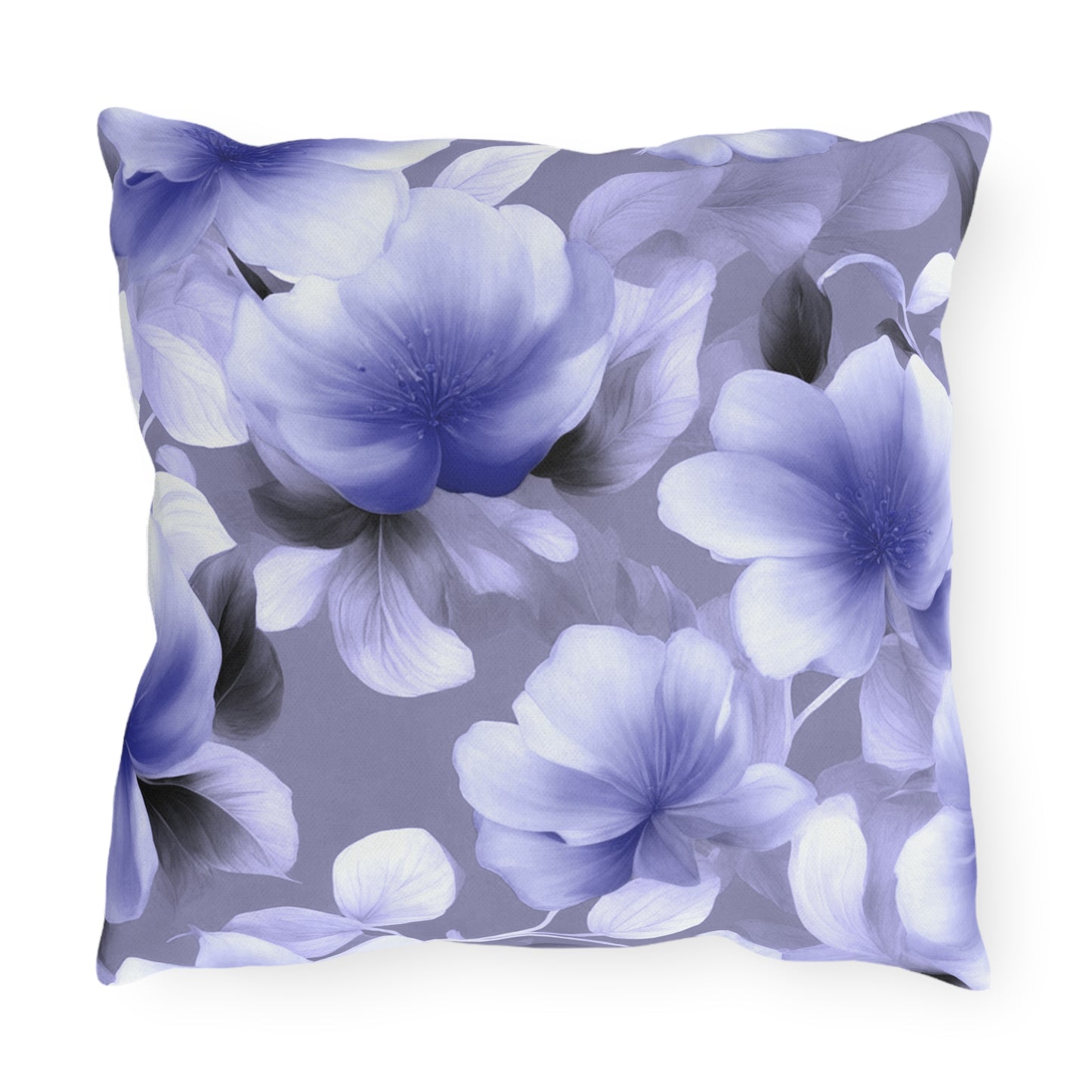 Indigo Blossom Floral Bunch Outdoor Pillow, 16" x 16"