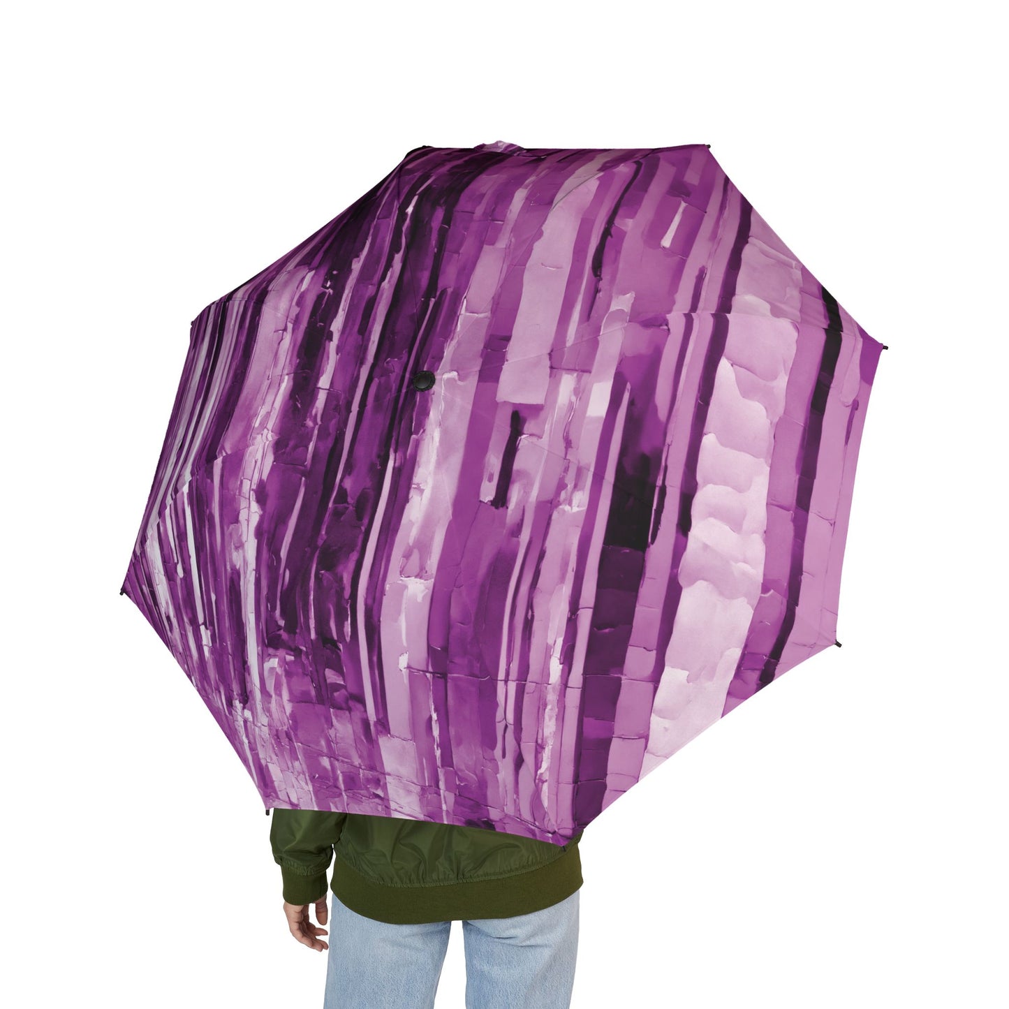Striped Powder Lavender Foldable Umbrella - Compact & Chic