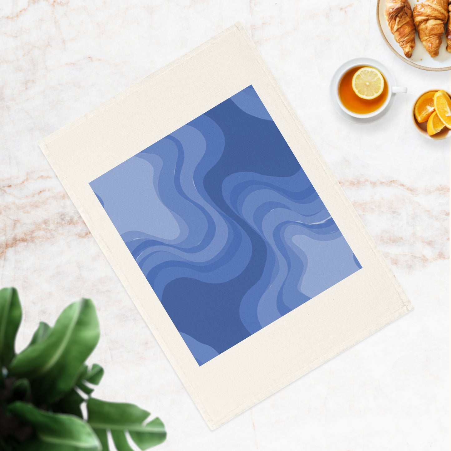 Deep Blue Wavey 19.6" x 27.5" Cotton Tea Towel
