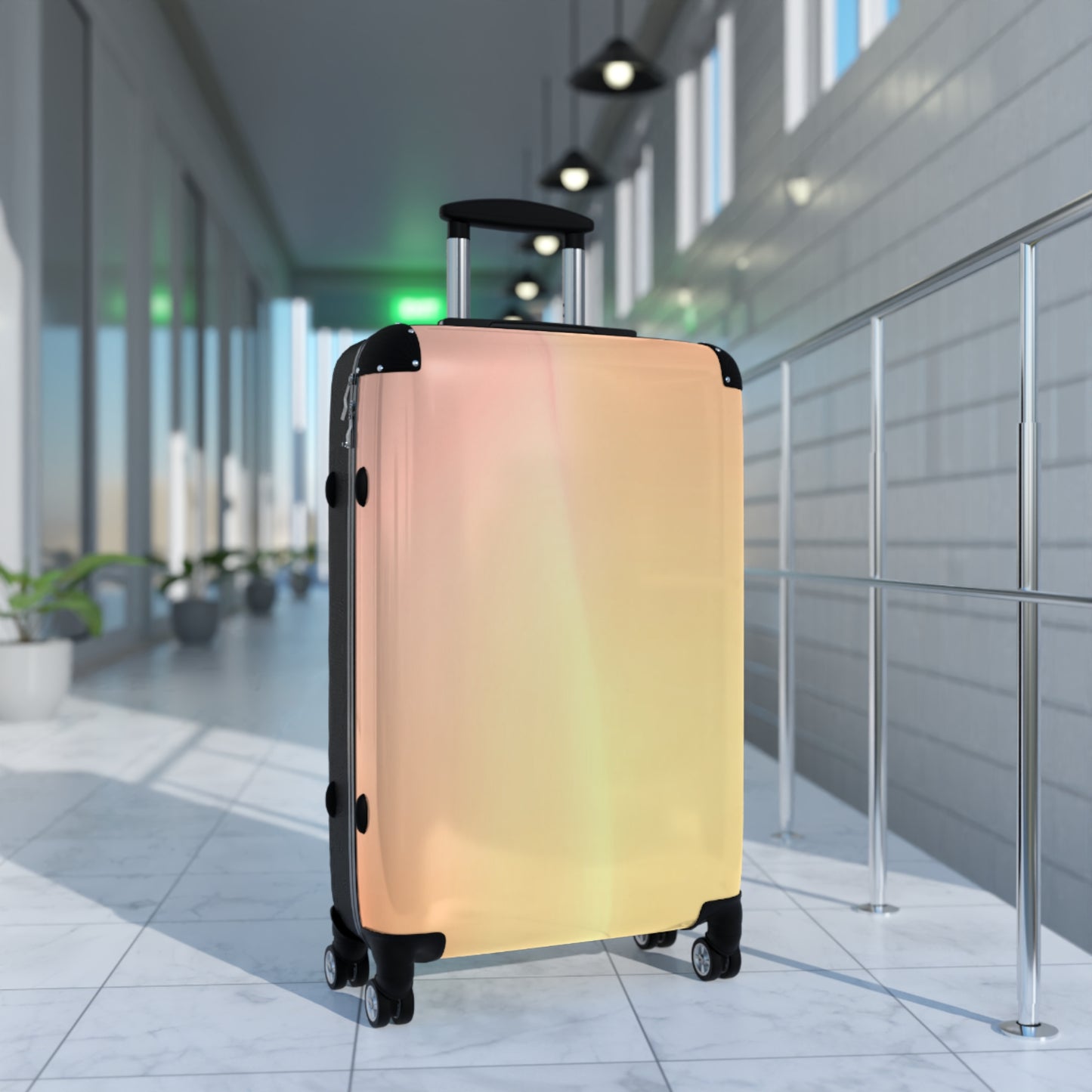 Hot Peach Fade Medium Suitcase with built in lock, 4 double-wheels, telescopic handle, and ABS back hard-shell