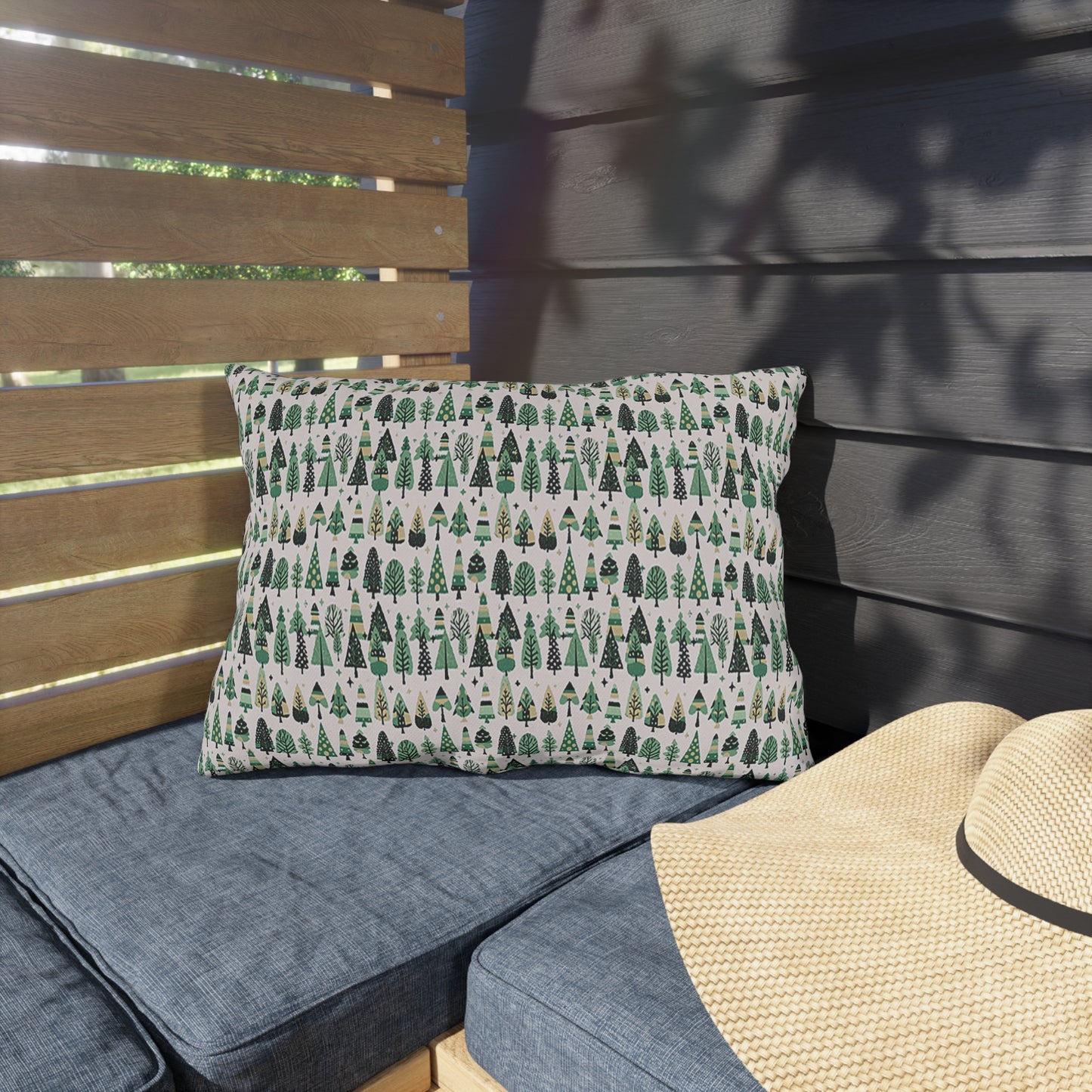 Mini Vintage Green Trees 20" x 14" Outdoor Pillow
