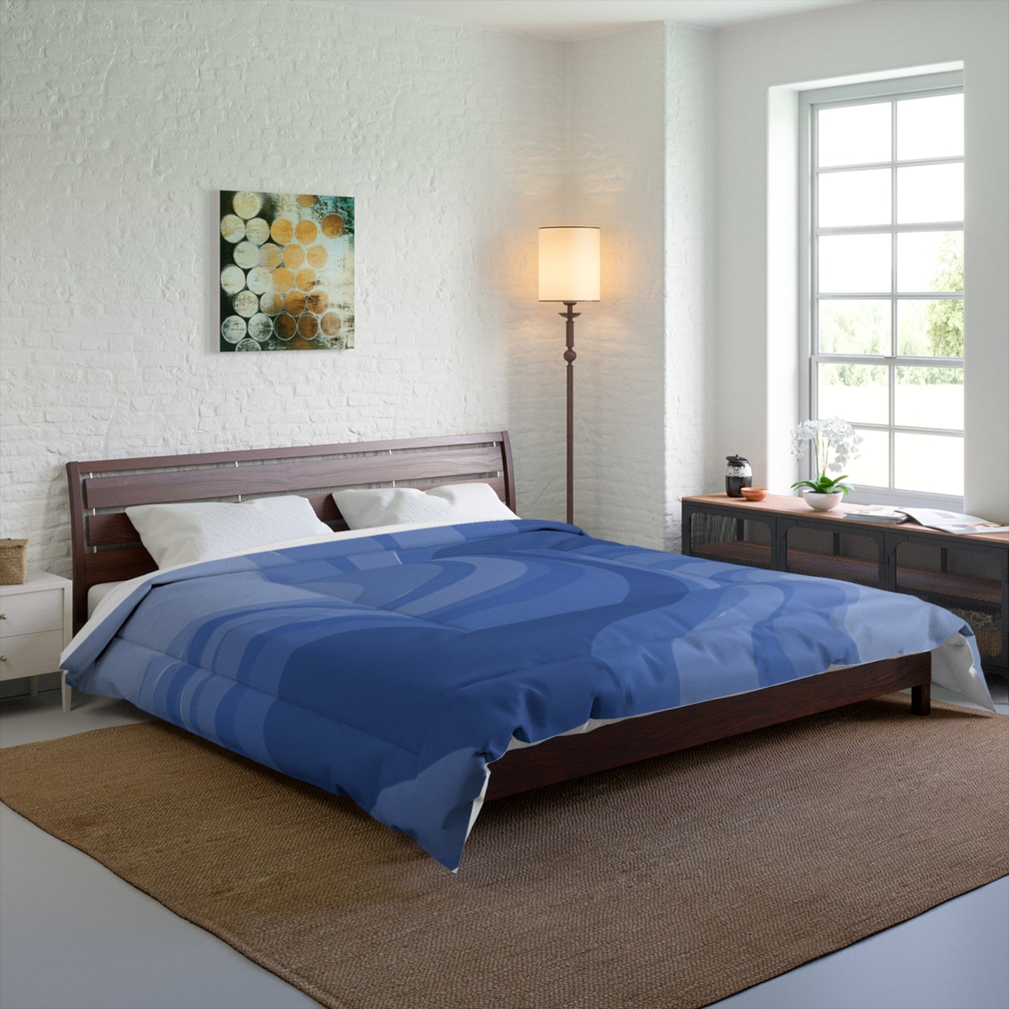 Deep Blue Wavey 104" × 88" Comforter