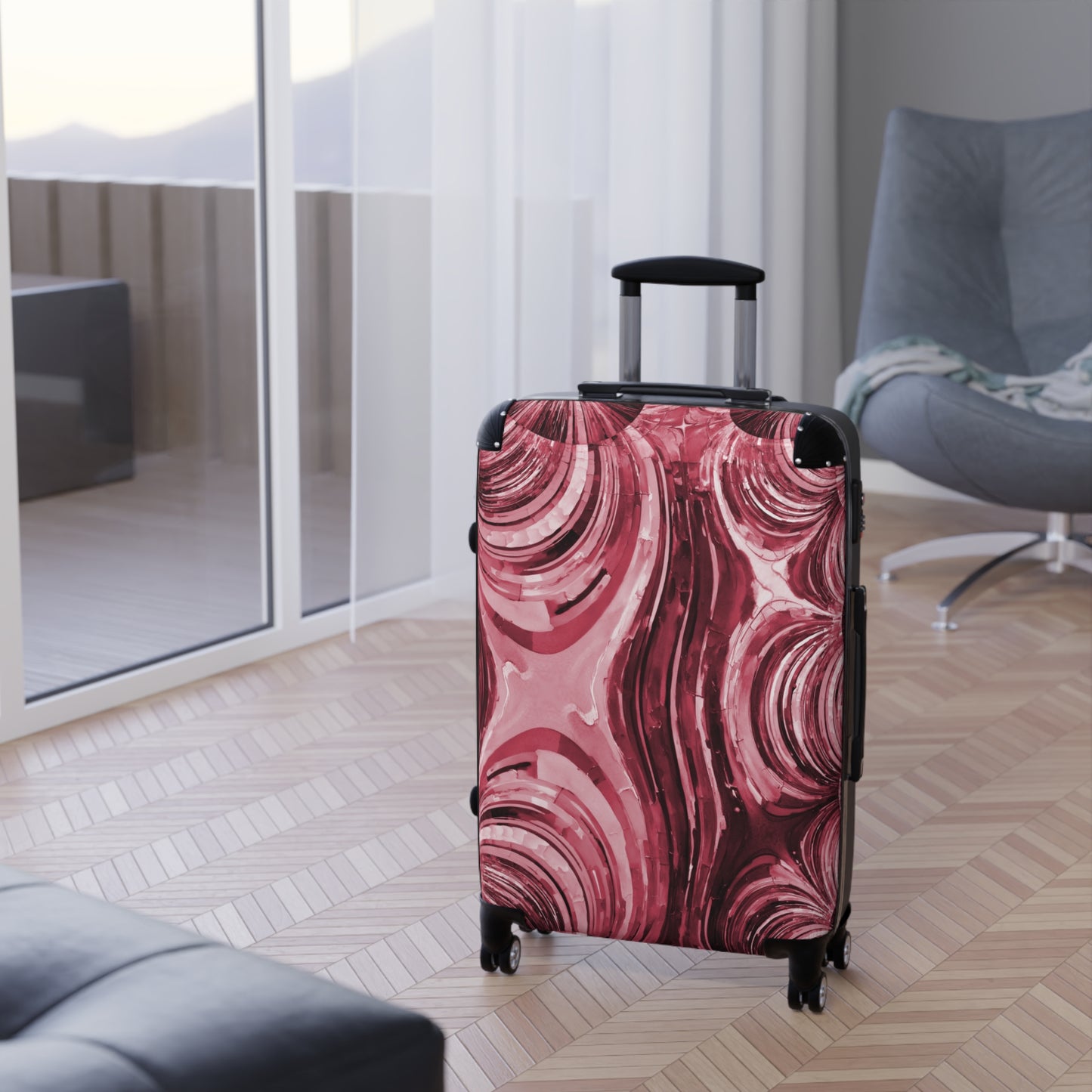 Uzi Spiral Ruby Medium Suitcase with built in lock, 4 double-wheels, telescopic handle, and ABS back hard-shell