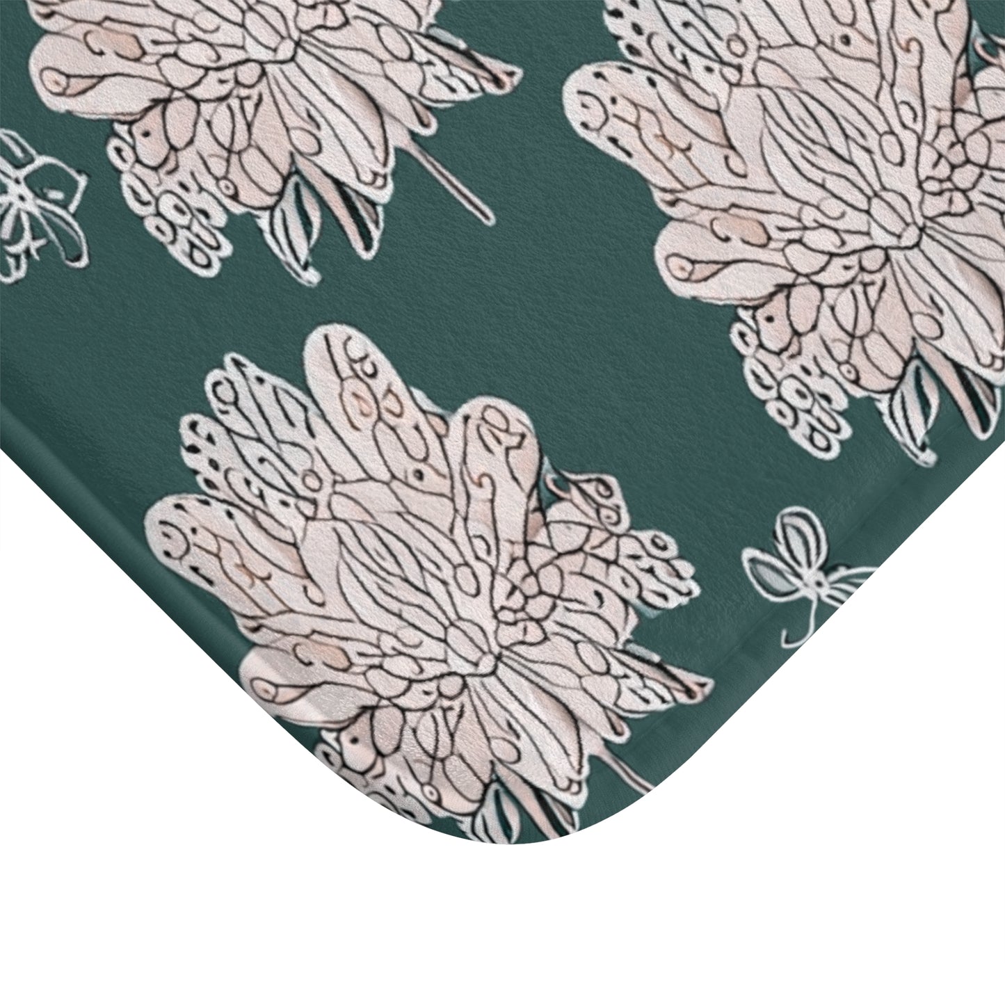 Soft White Floral Butterflies 34" x 21" Bath Mat