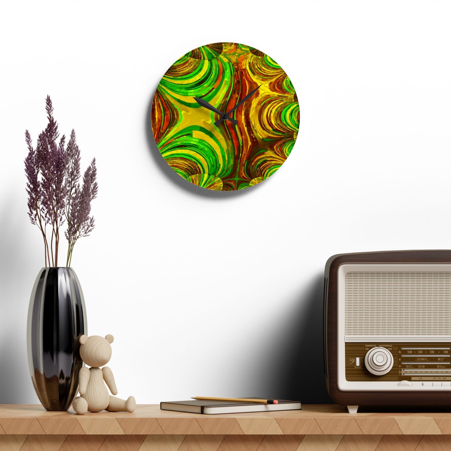 Uzi Spiral Beta Acrylic Wall Clock, Round or Square, 10.75" x 10.75"