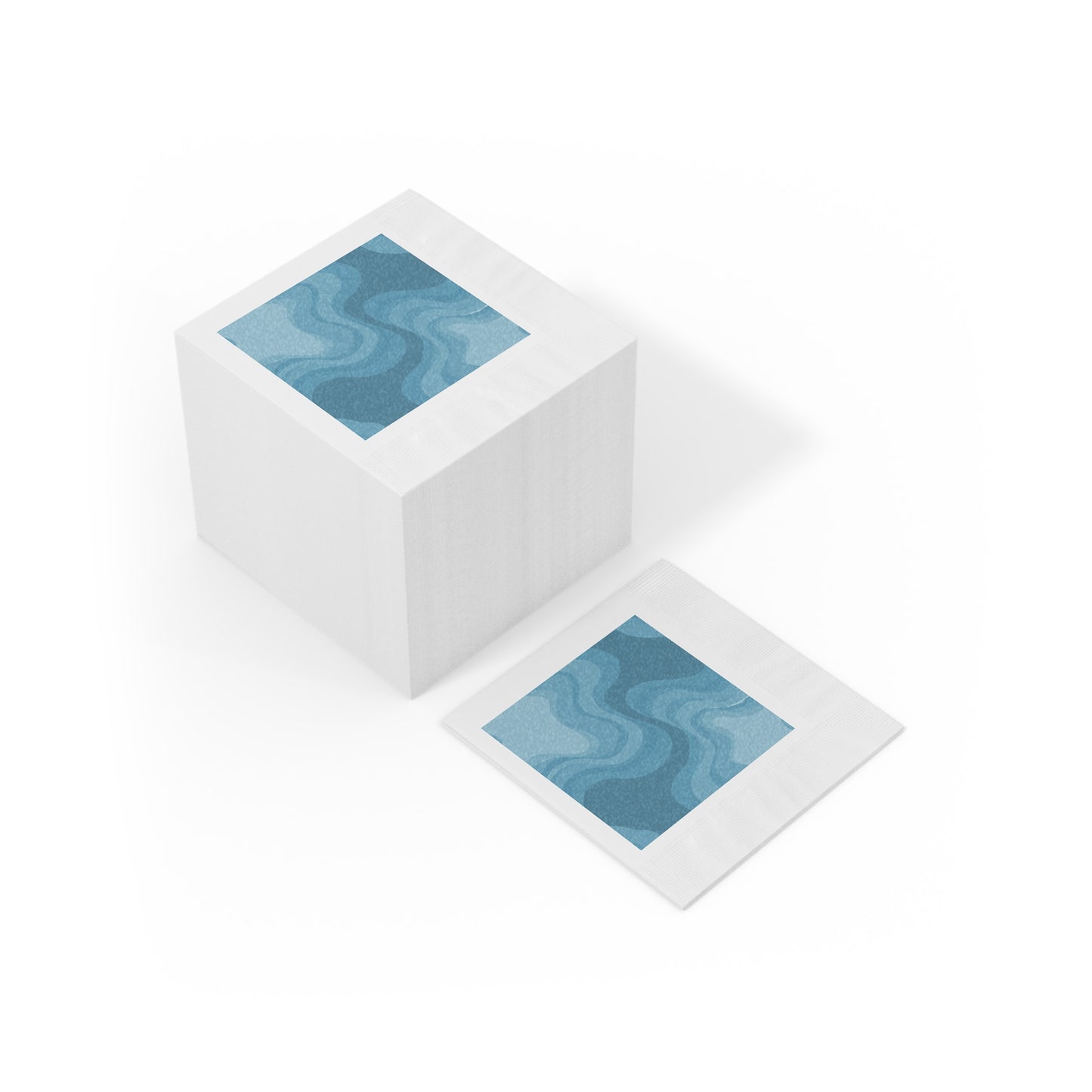 Sky Blue Wavey White Coined Napkins, 6.5" x 6.5"