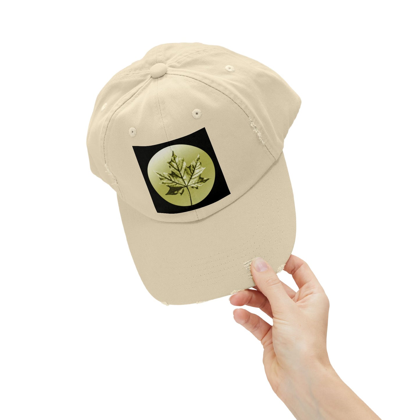 Lemongrass Maple Leaf Unisex Distressed Cap