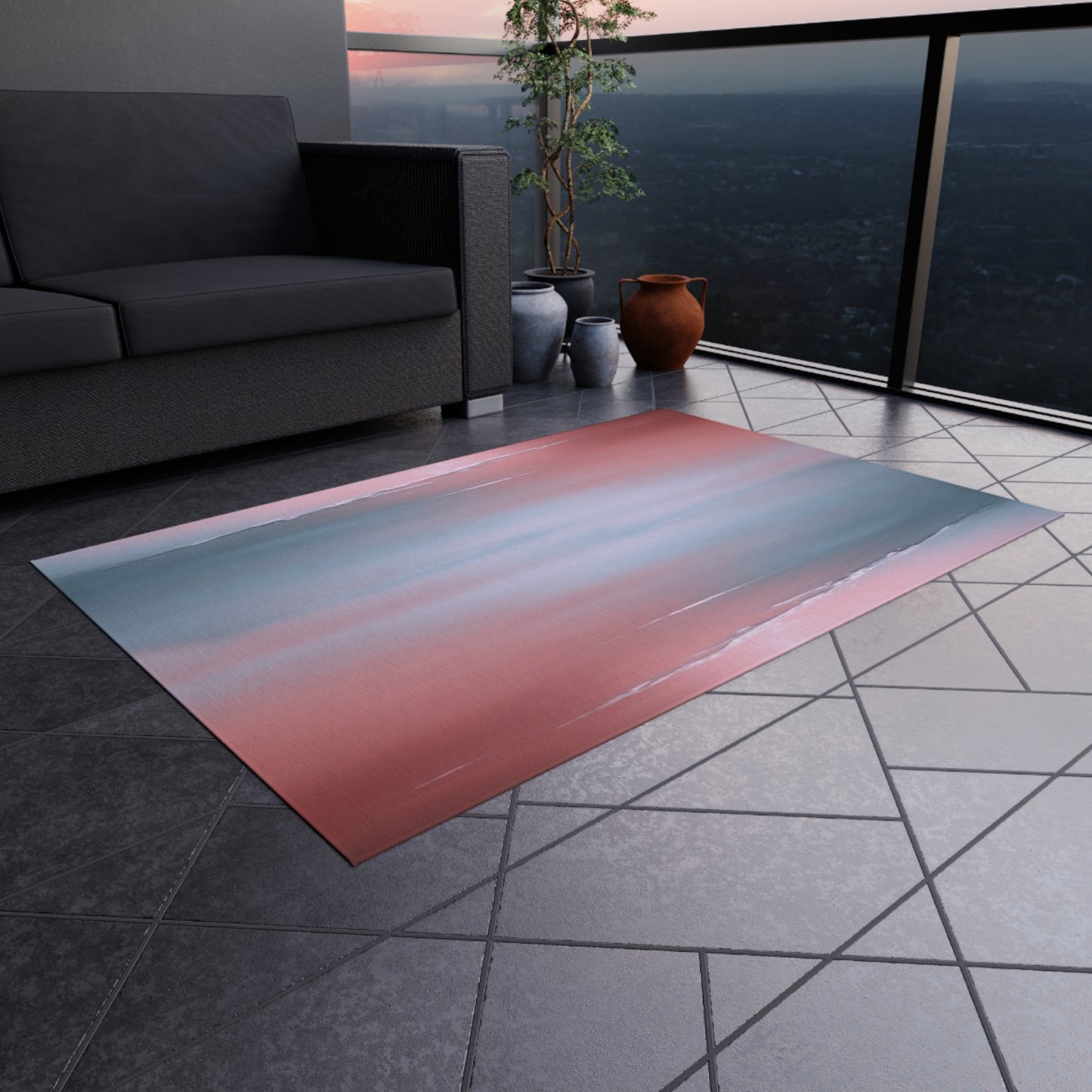 Gray Sea Pink Fog 48" x 72" Outdoor Rug