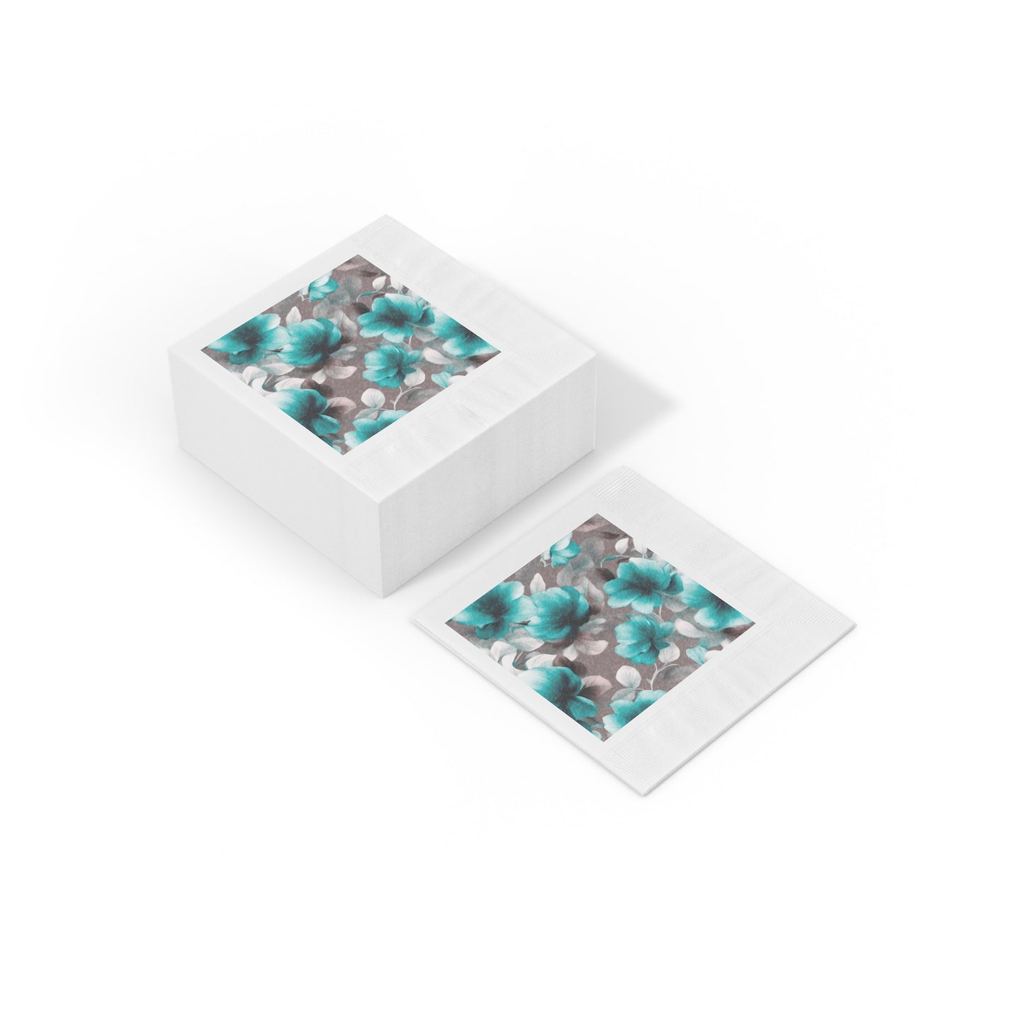 Tif Green Gray Floral Bunch White Coined Napkins, 6.5" x 6.5"