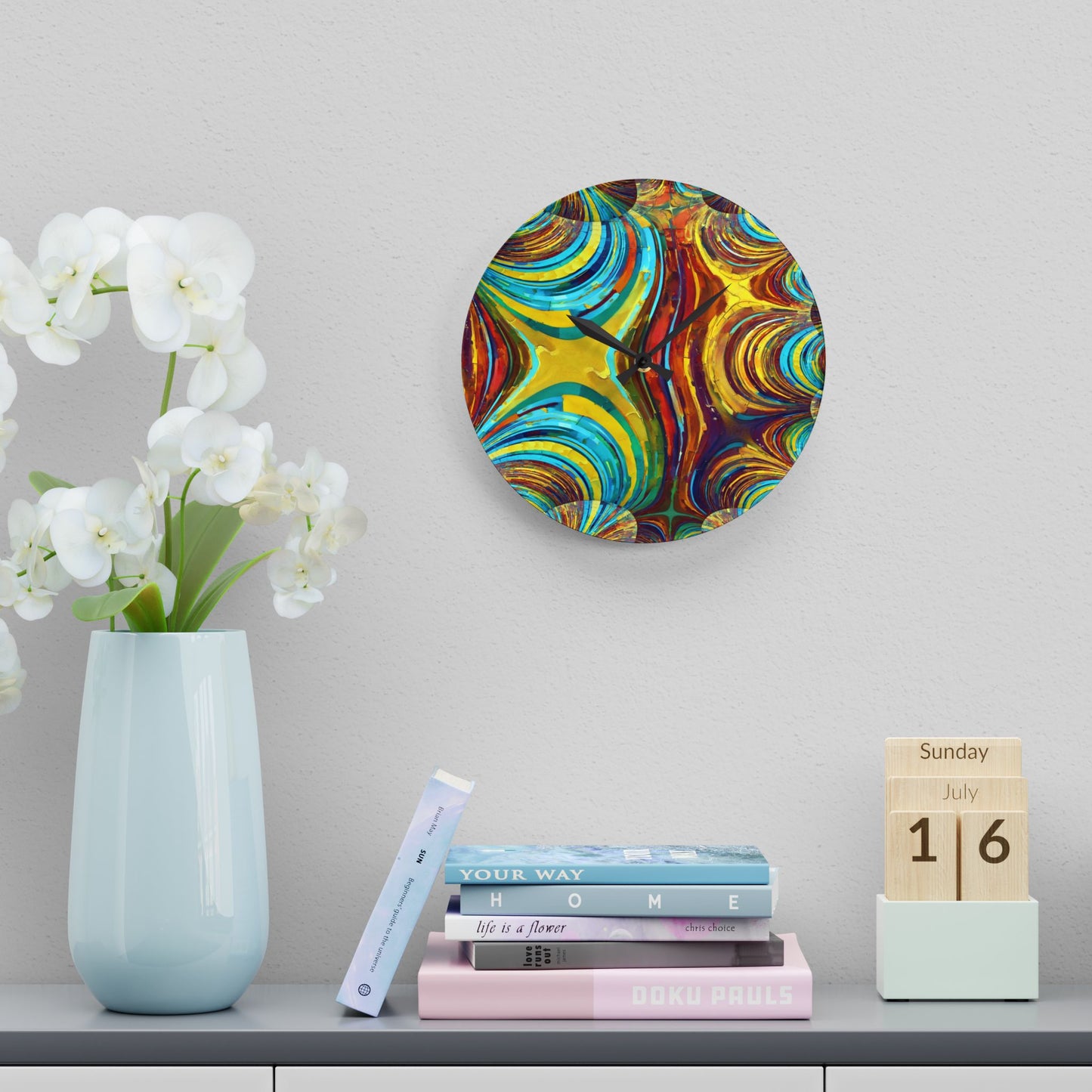 Uzi Spiral Alpha Acrylic Wall Clock, Round or Square, 10.75" x 10.75"