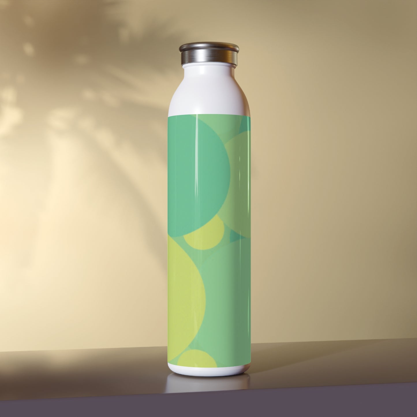 Pastel Green Patches Slim Water Bottle, 20 oz White
