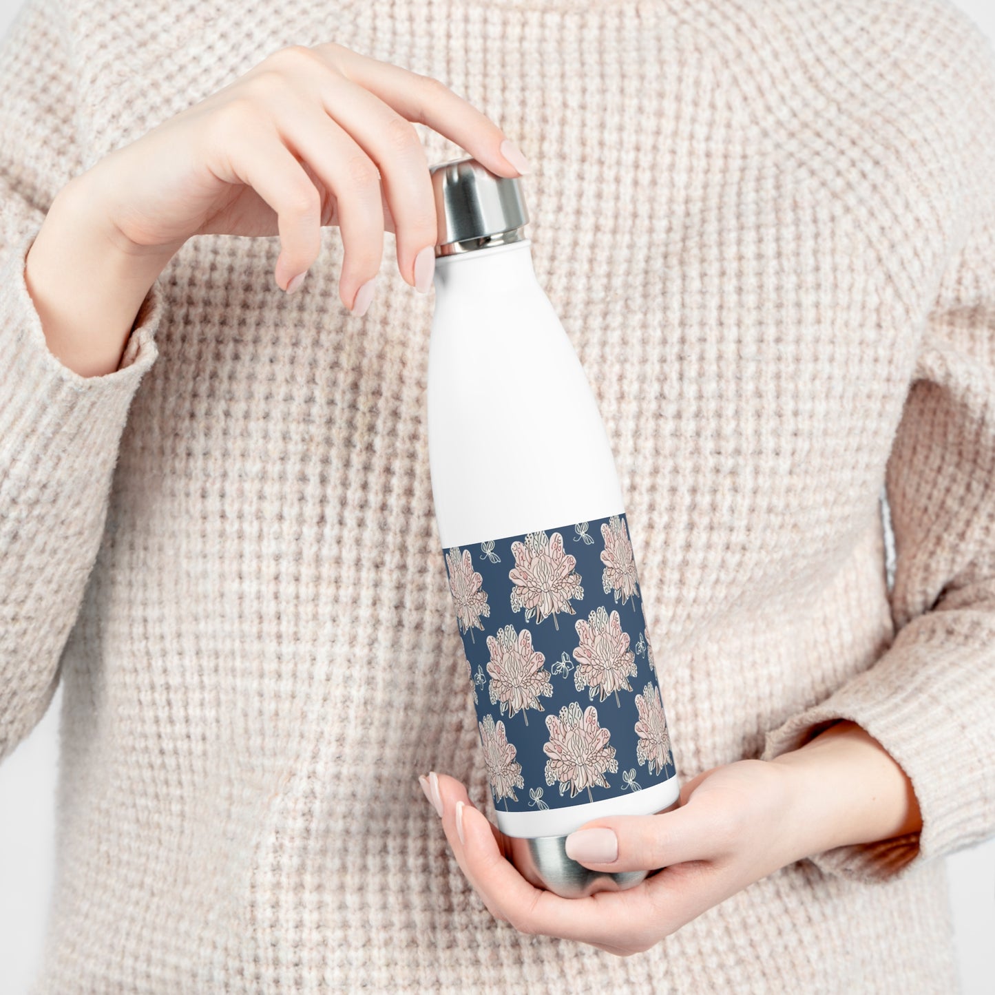 Rose White Floral Butterflies 20oz Insulated Water Bottle
