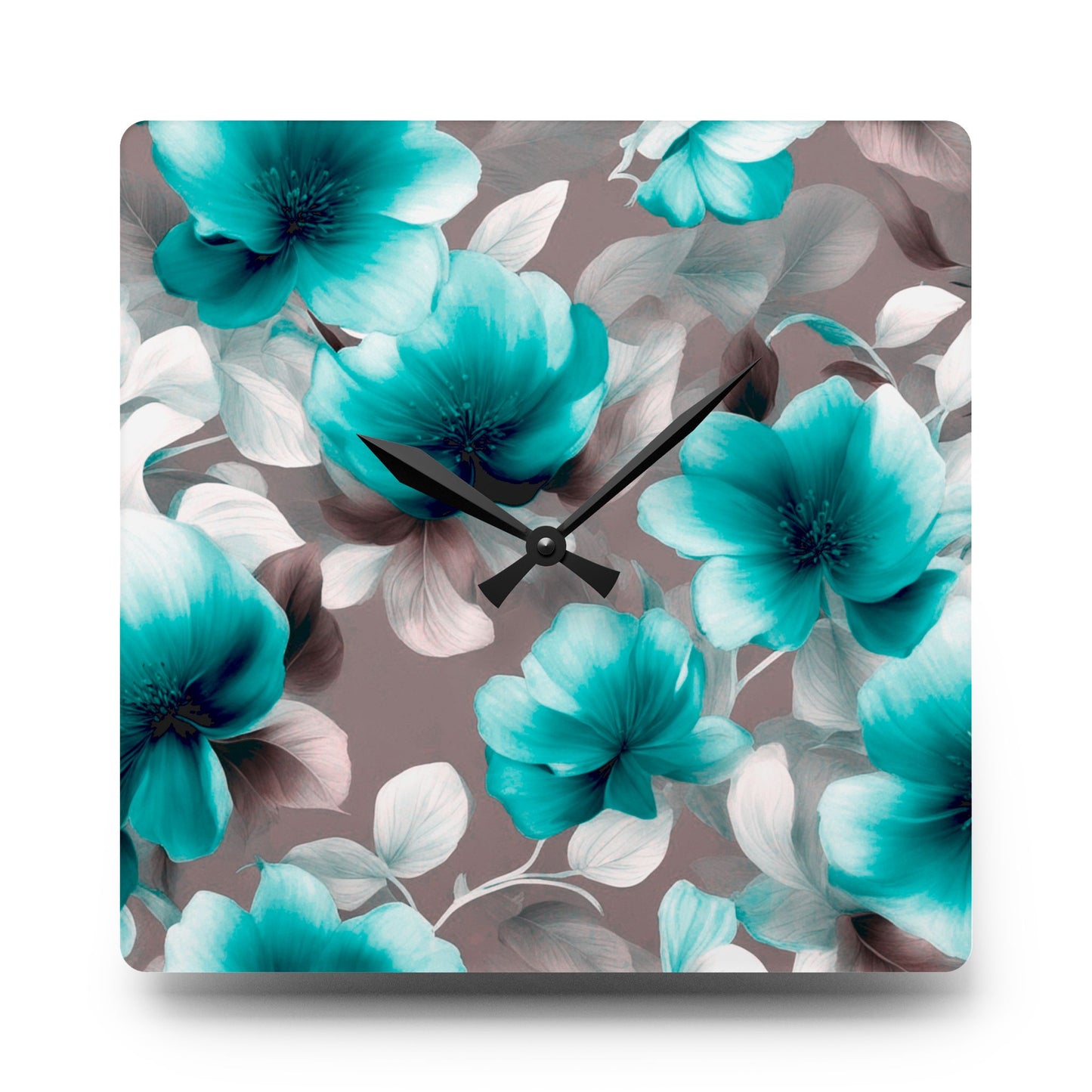 Tif Green Gray Floral Bunch Acrylic Wall Clock, Round or Square, 10.75" x 10.75"