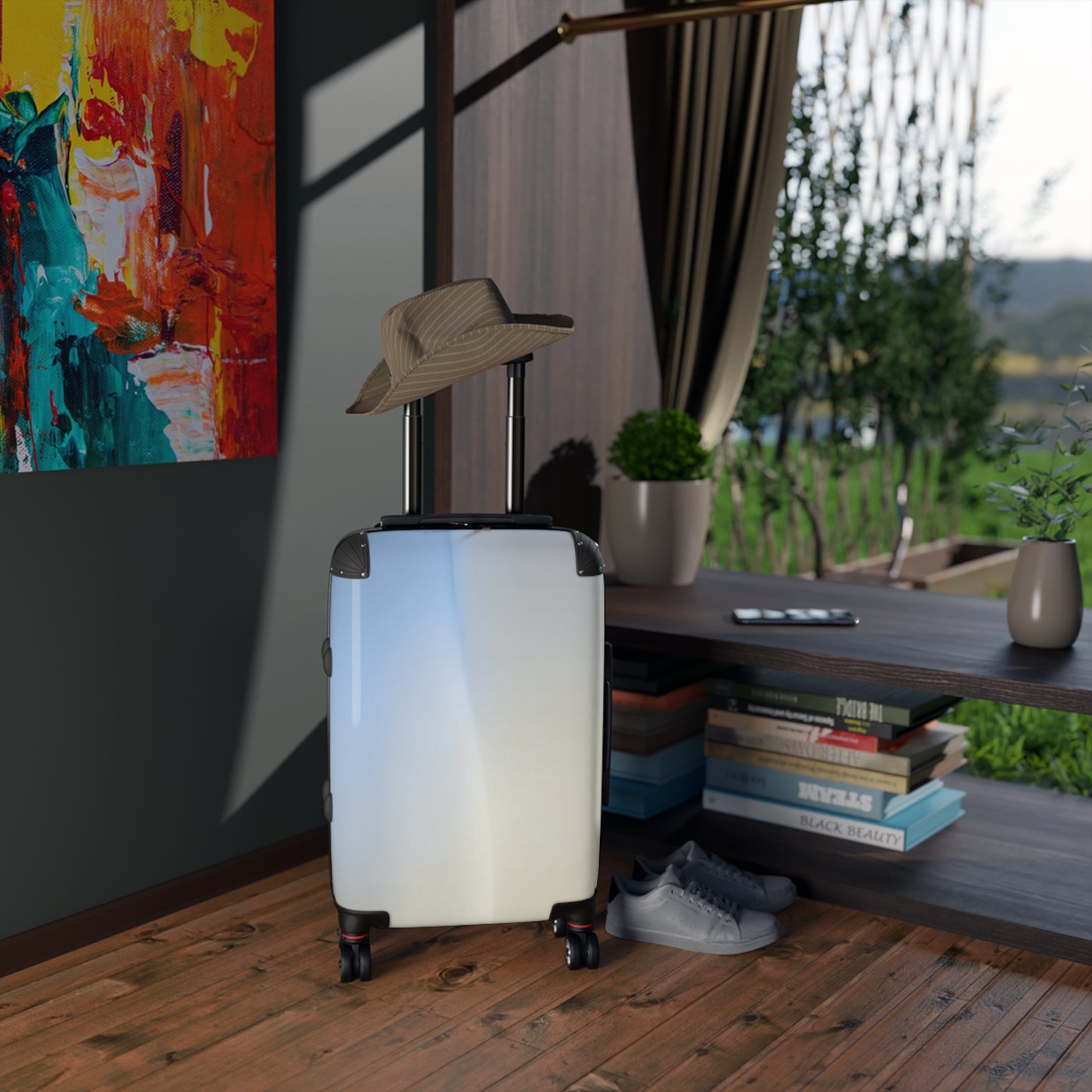 Cobalt Fade Fade Small Suitcase with built in lock, 4 double-wheels, telescopic handle, and ABS back hard-shell