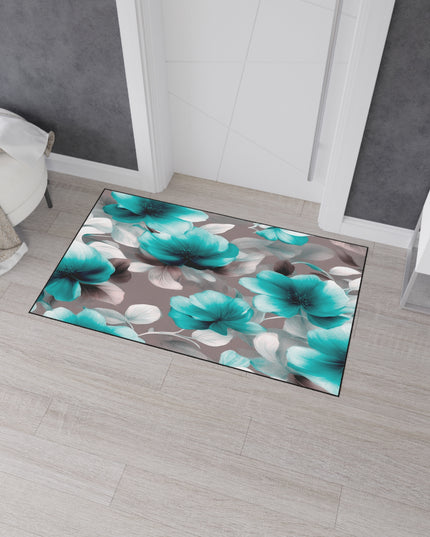 Tif Green Gray Floral Bunch Heavy Duty Floor Mat, 36" x 60"