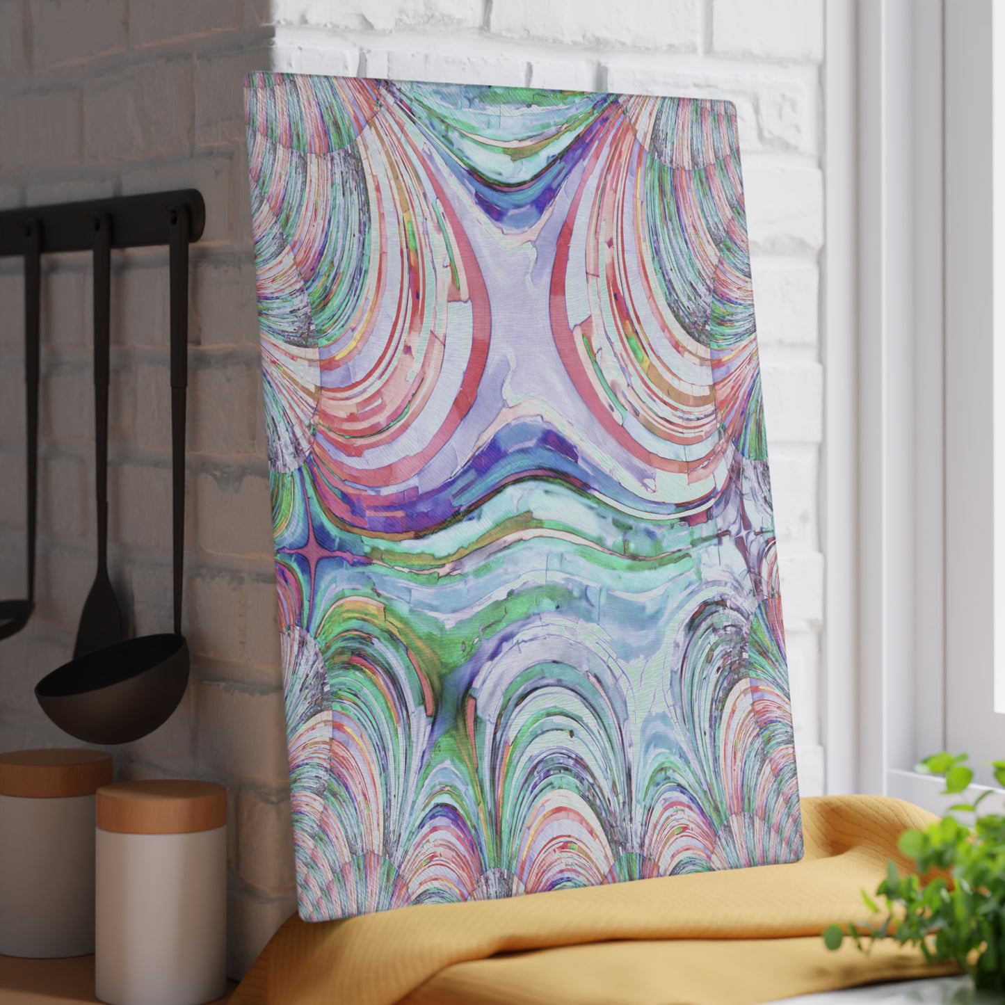 Uzi Spiral Pastels 11" x 15" Glass Cutting Board