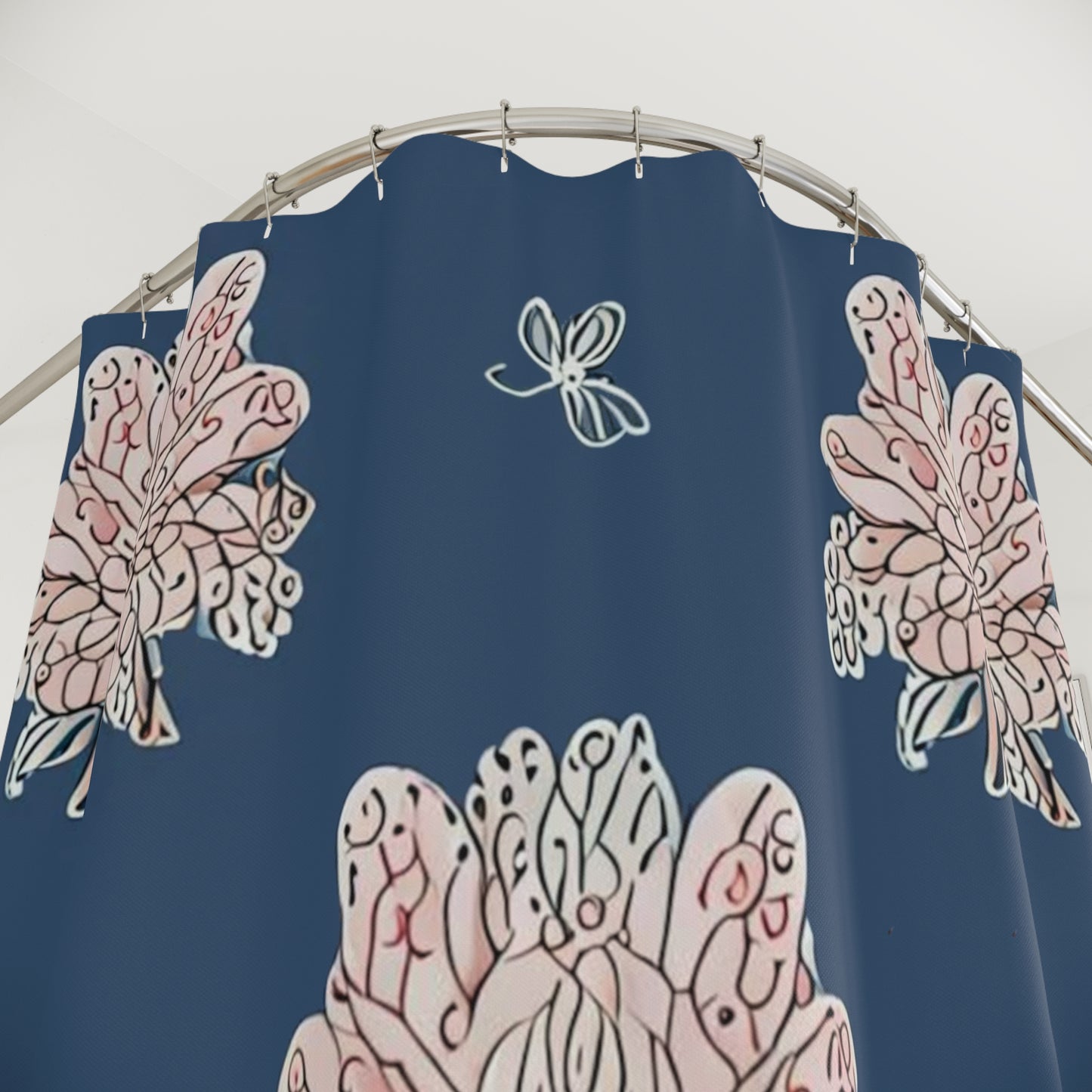 Rose White Floral Butterflies Shower Curtain, 71" x 74"