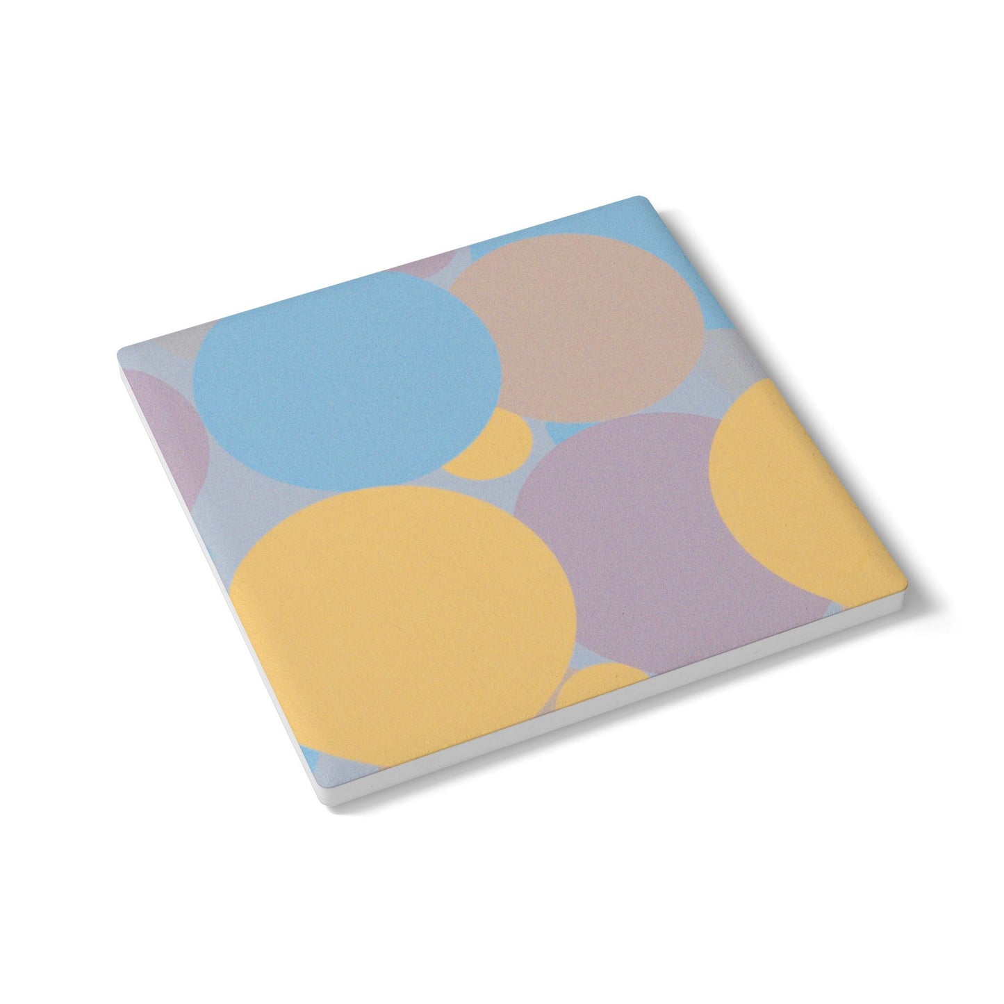 Pastel Baby Blue and Peach Patches 4" x 4" Square Ceramic Coaster