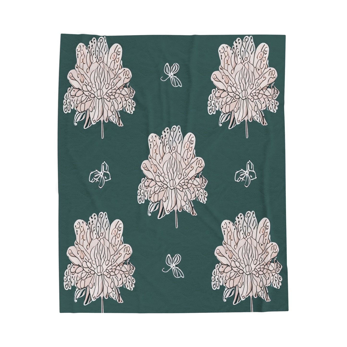 Soft White Floral Butterflies Velveteen Plush Blanket, 50" x 60"