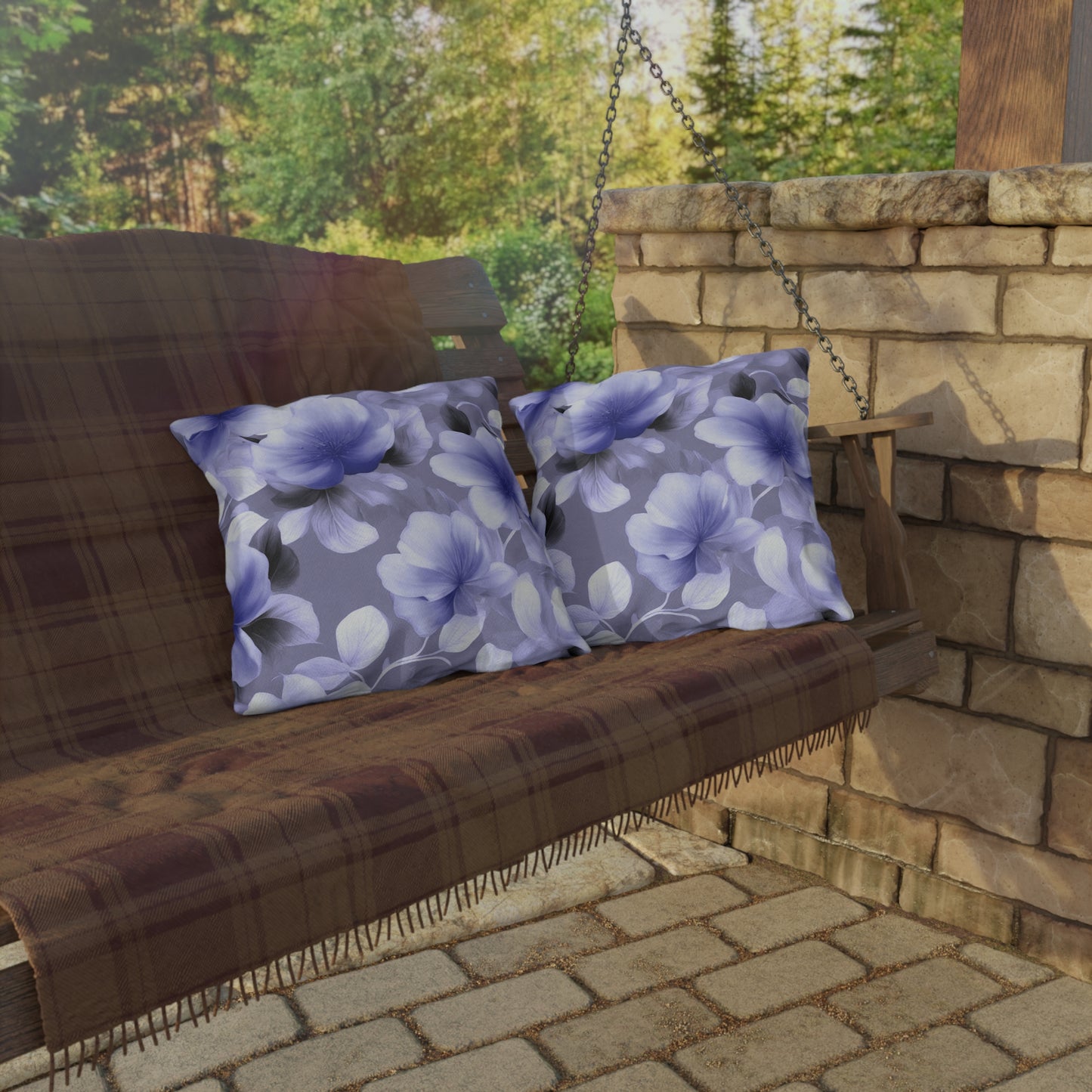 Indigo Blossom Floral Bunch 18" x 18" Outdoor Pillow