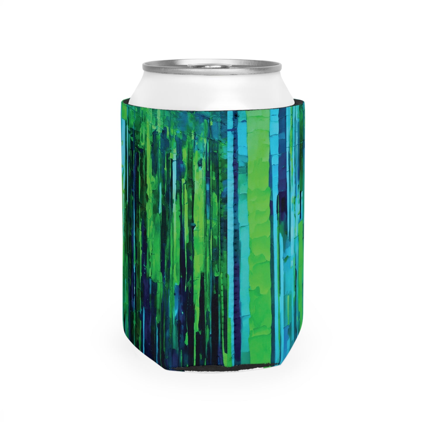 Striped Blue Green 12 oz Can Cooler Sleeve