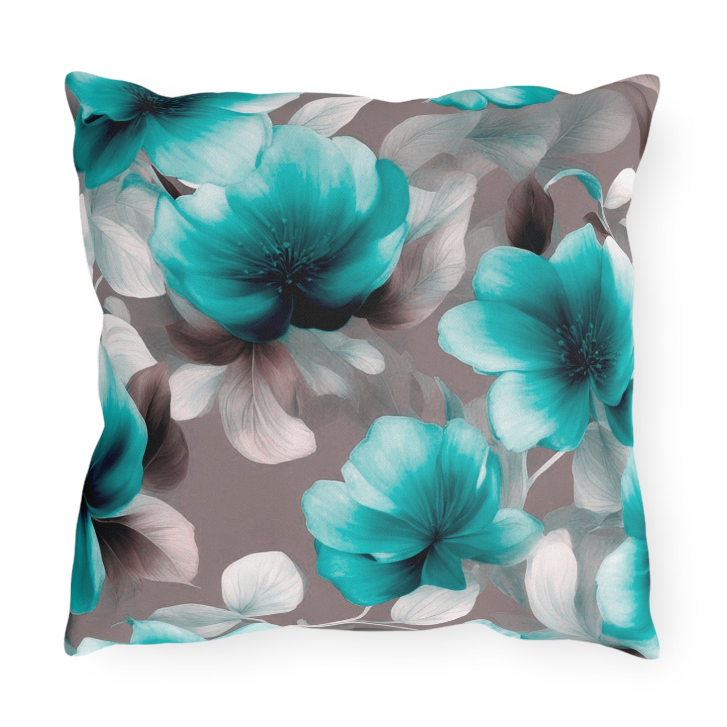 Tif Green Gray Floral Bunch Outdoor Pillow, 16" x 16"