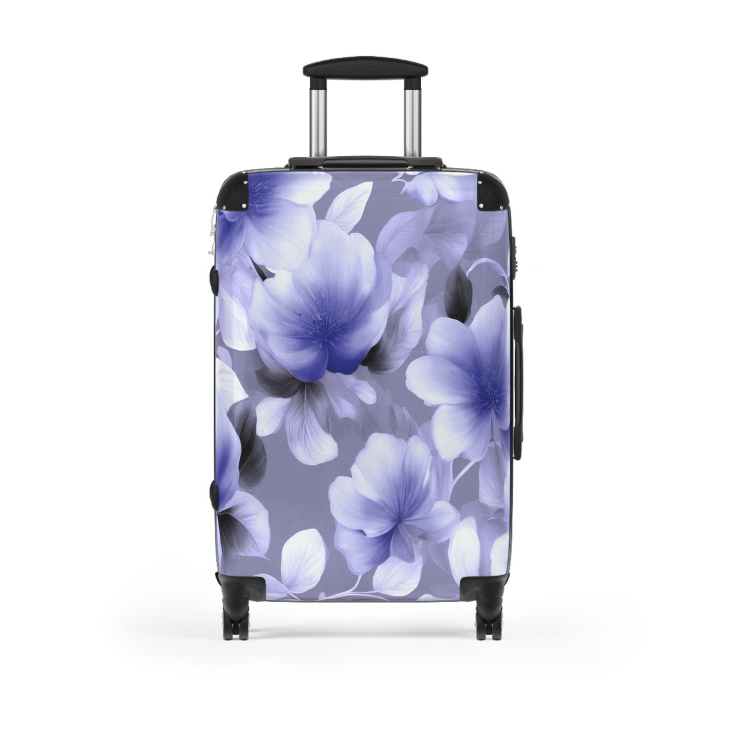 Indigo Blossom Floral Bunch Medium Suitcase with built in lock, 4 double-wheels, telescopic handle, and ABS back hard-shell
