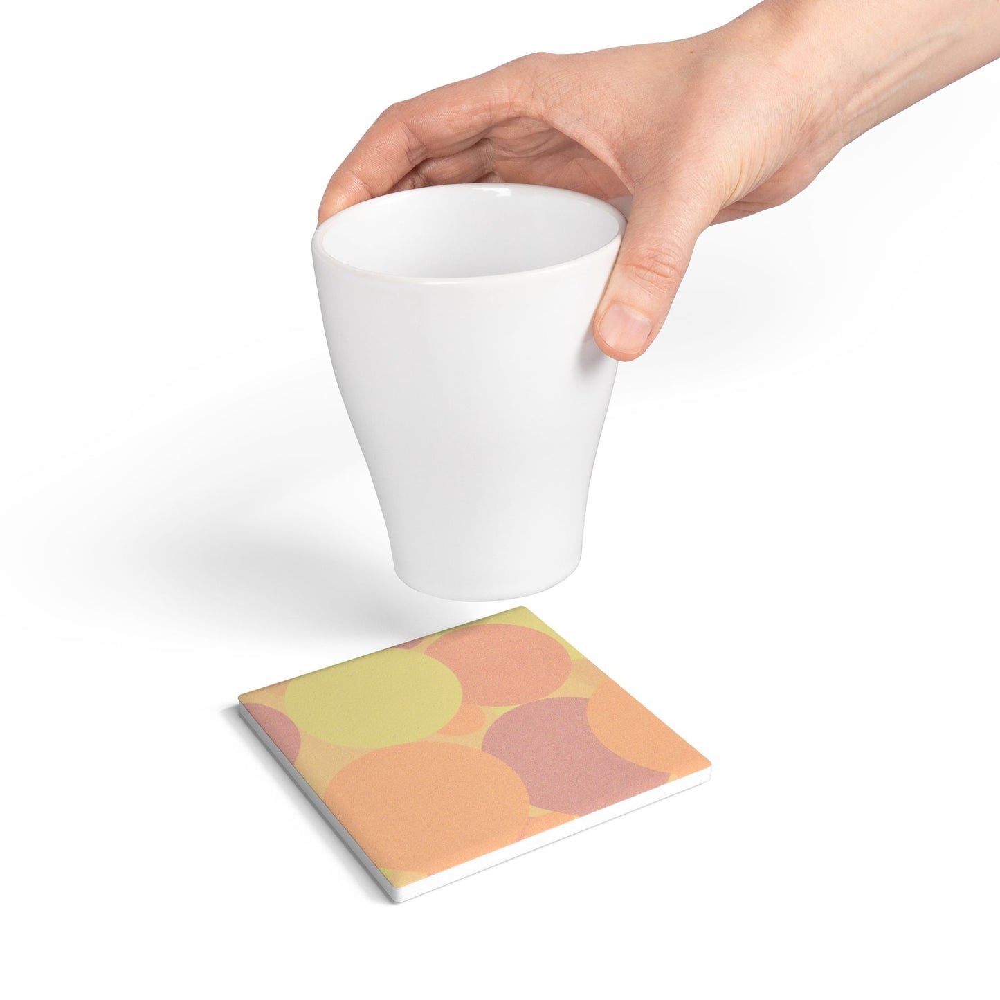 Pastel Hot Peach Patches 4" x 4" Square Ceramic Coaster