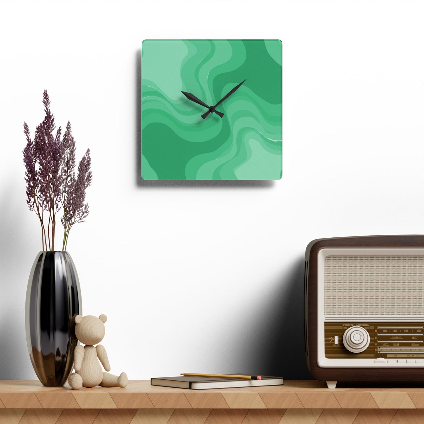Mint Green Wavey 10.75" x 10.75" Round or Square Acrylic Wall Clock