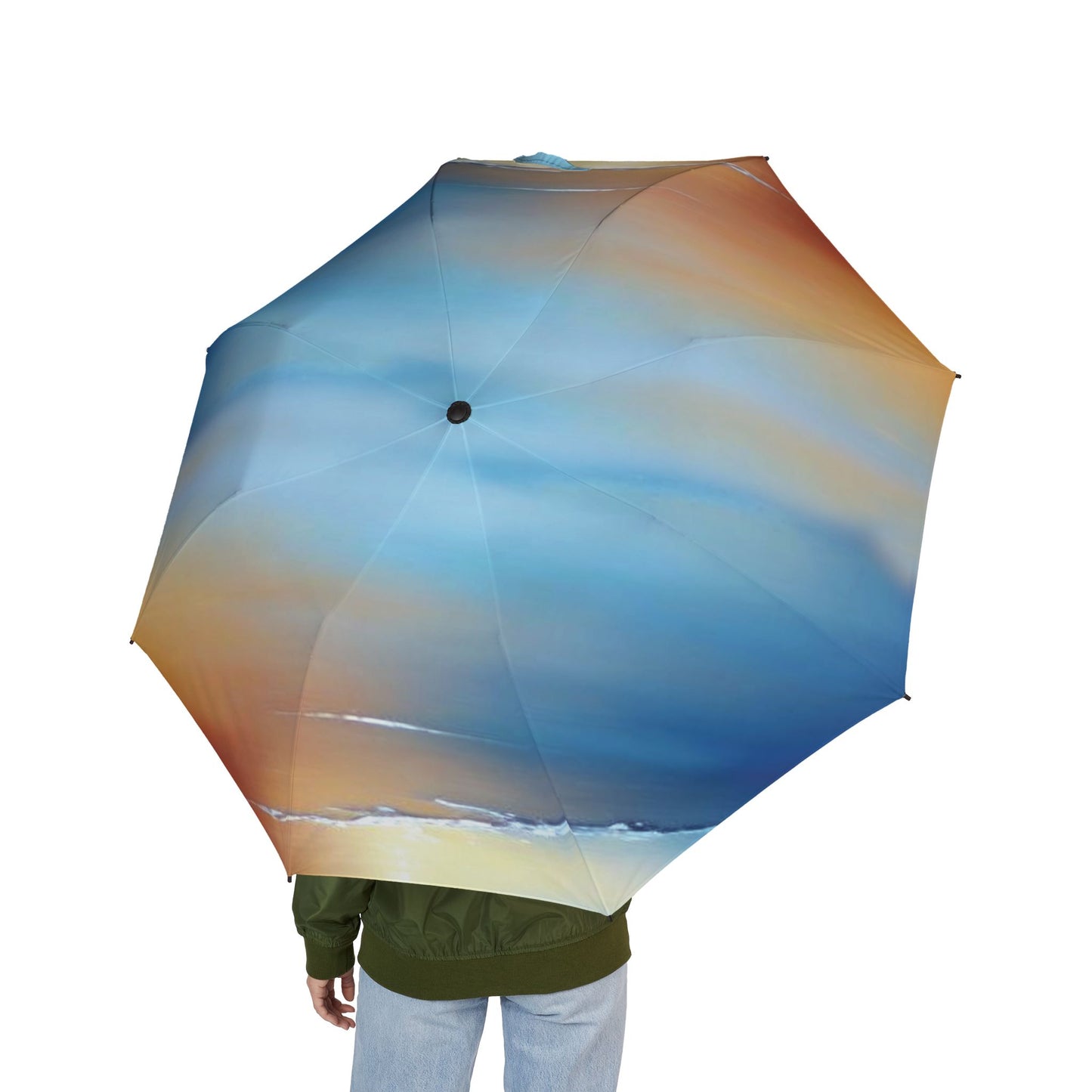 Blue Sea Red Orange Fog Foldable Umbrella - Compact & Chic