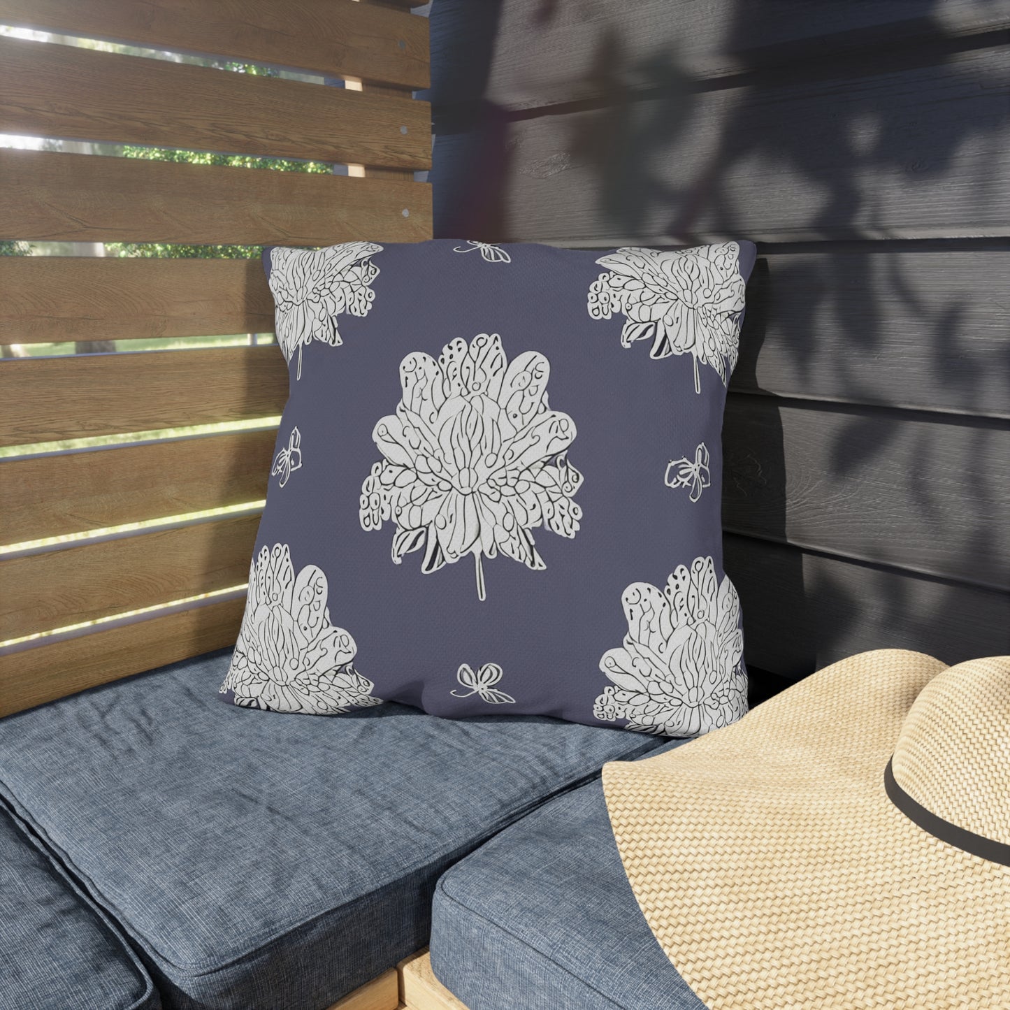 White Floral Butterflies 18" x 18" Outdoor Pillow