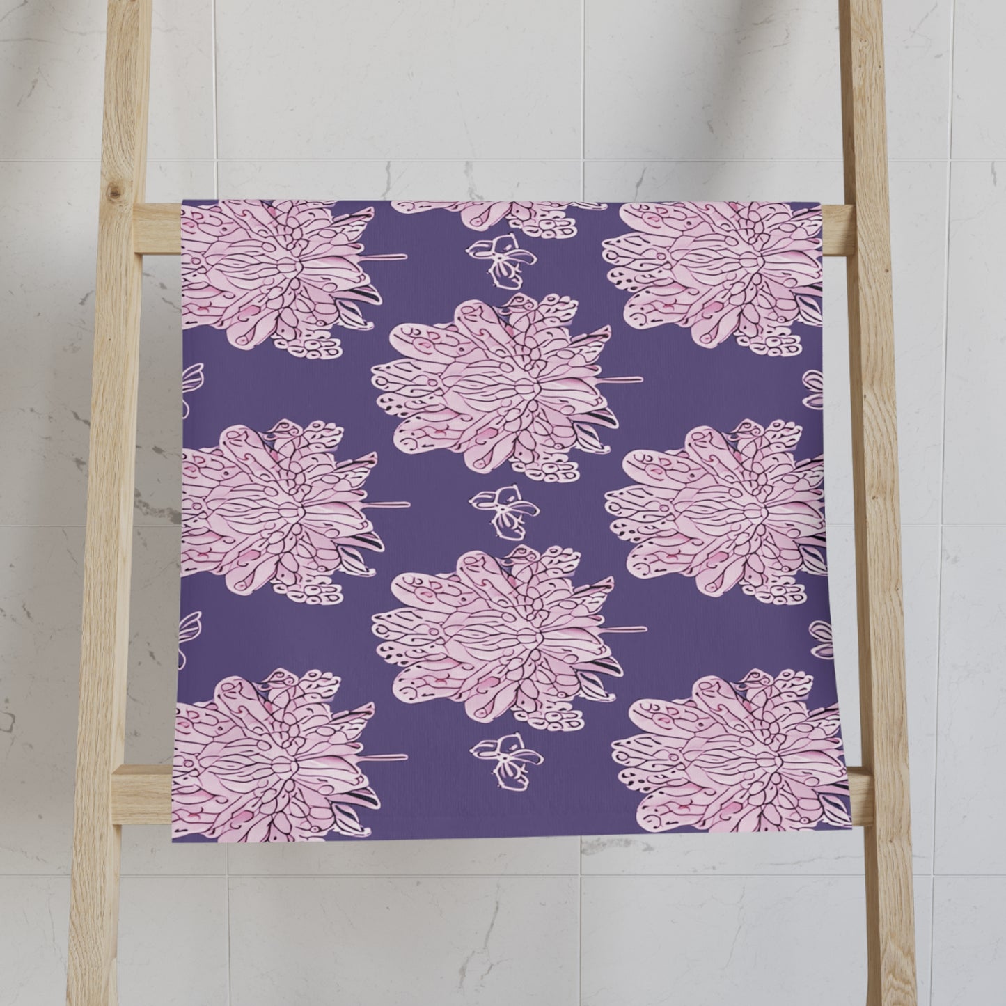 Magenta Floral Butterflies Hand Towel, 16" x 28"