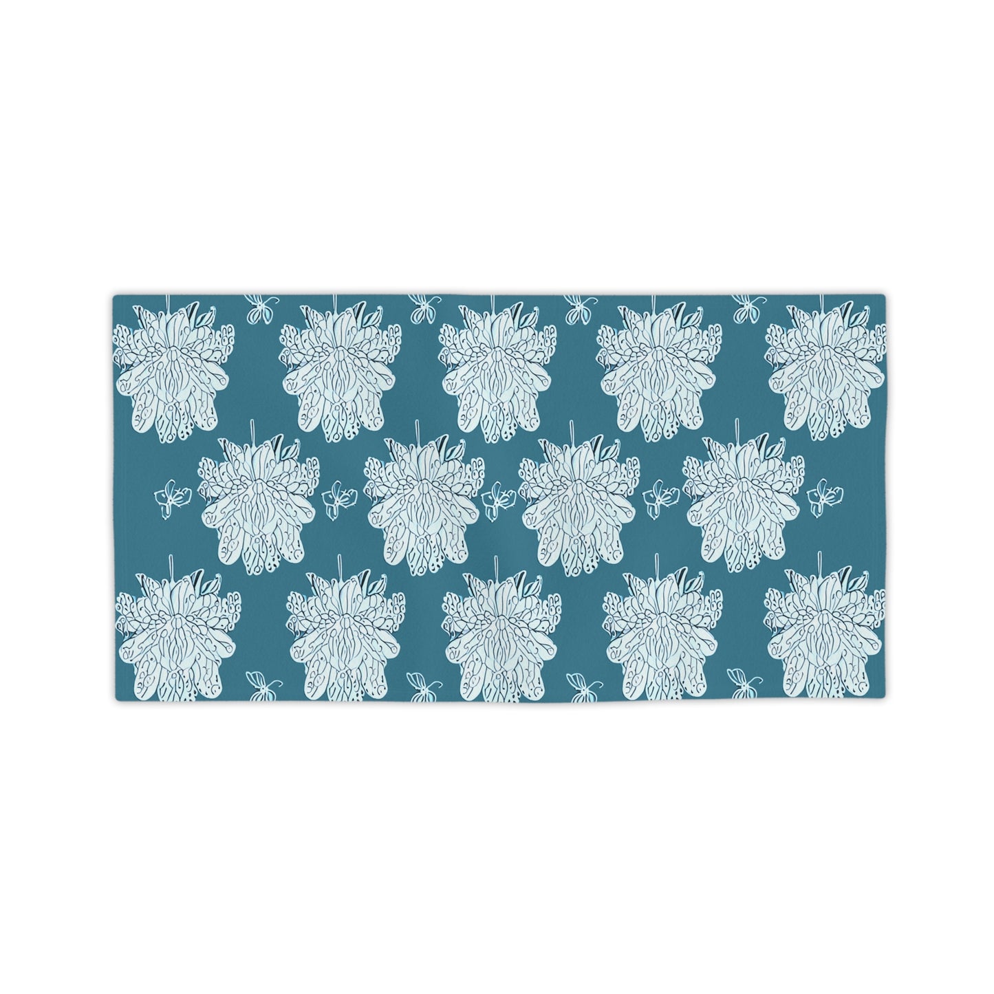 Tif Green White Floral Butterflies Beach Towel, 24" x 44"